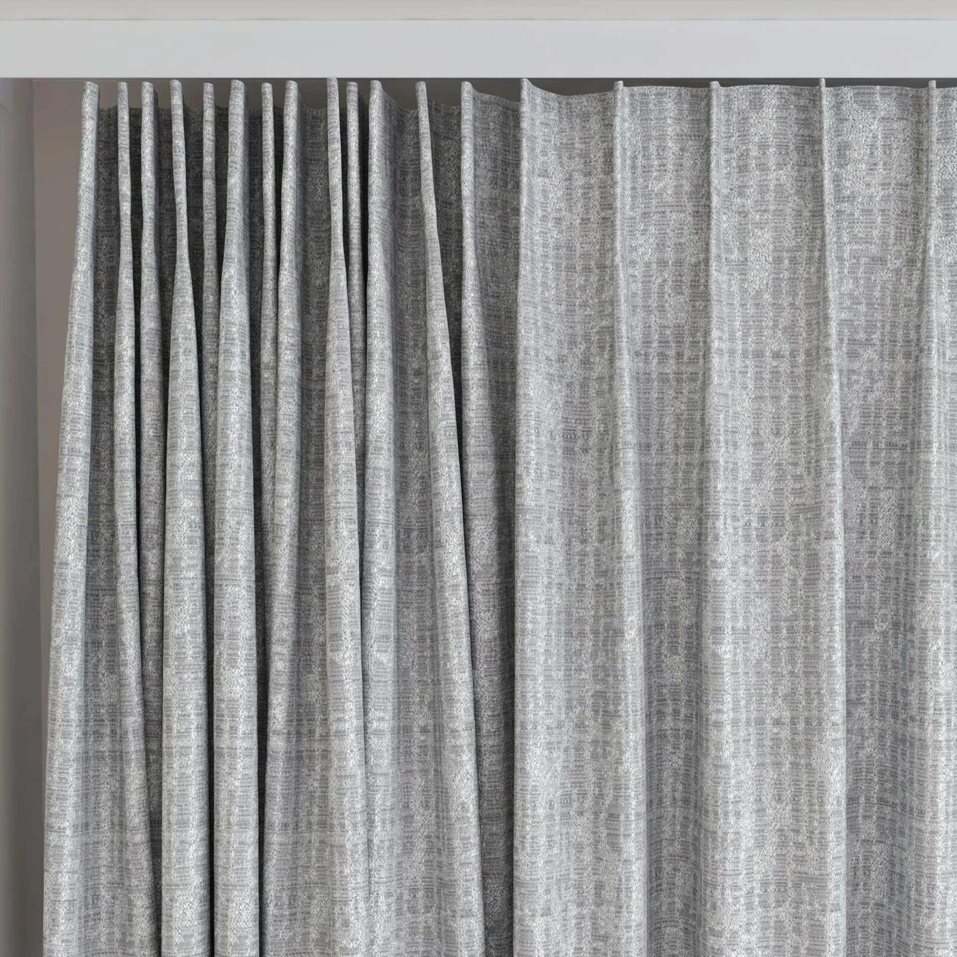 Top view of Unicode Silver, on curtain rail