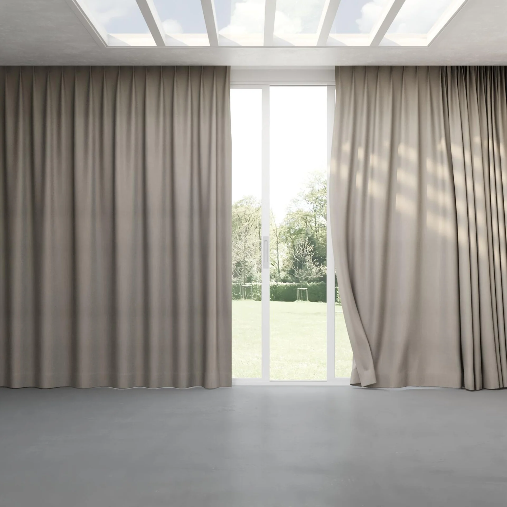 Full view of Loci Dim Out Aluminium, pinch pleat