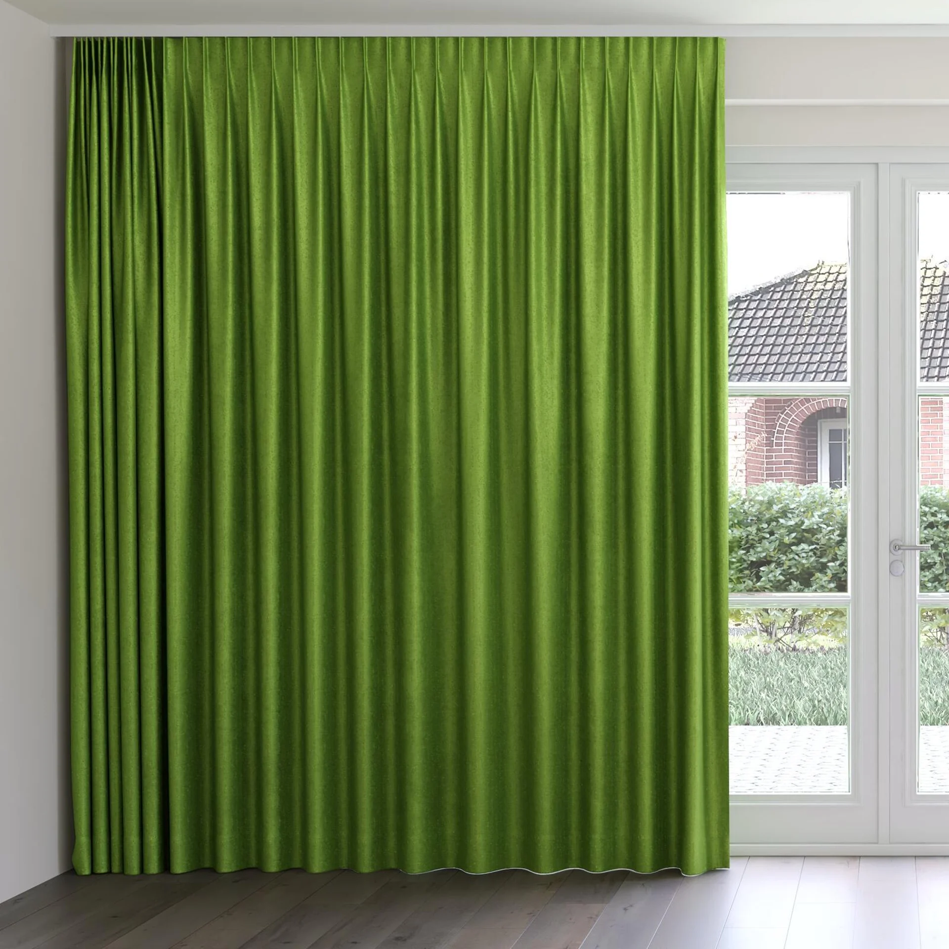 Front view of Hug Apple, on curtain rail