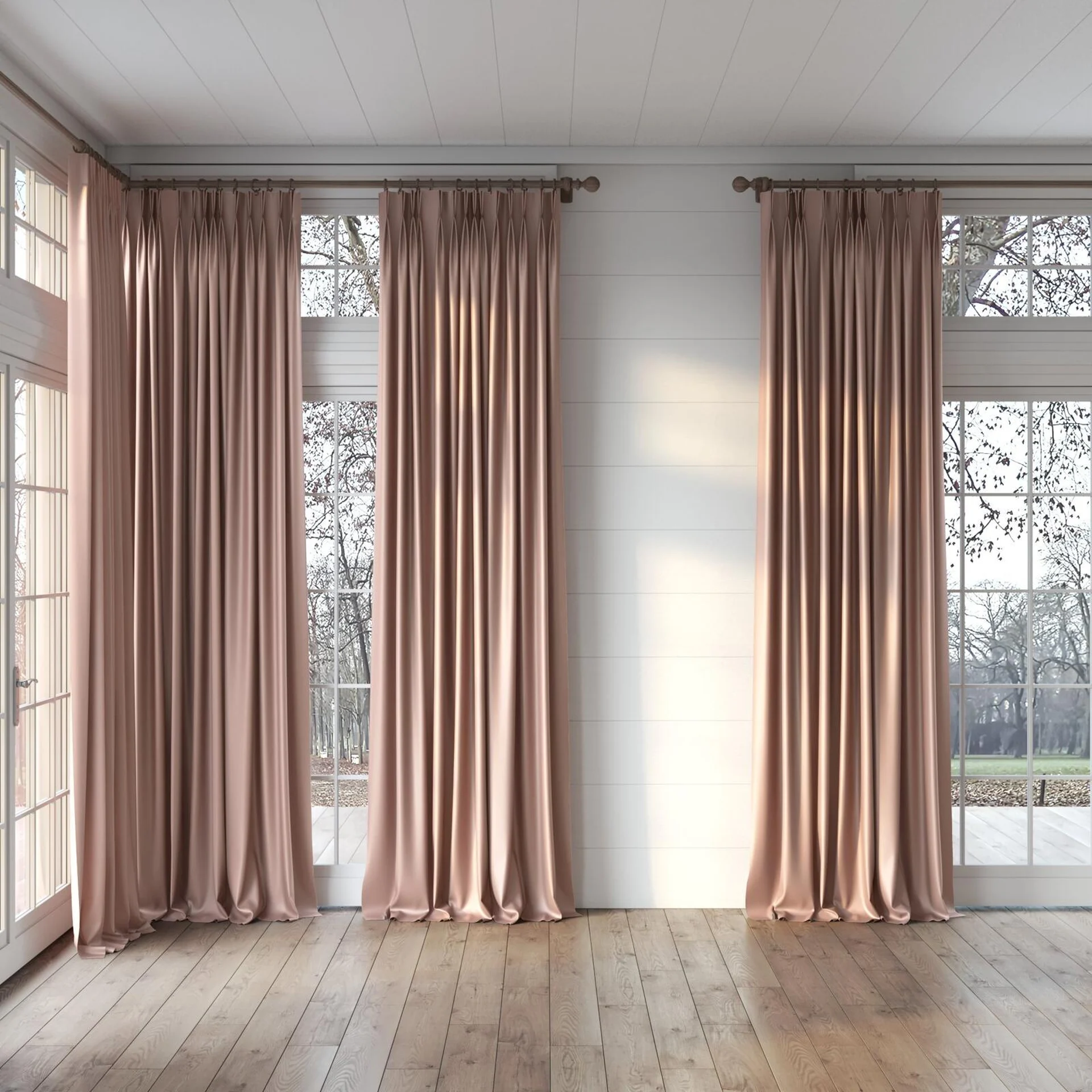 Full view of Sleek Cameo, puddled, on curtain rod
