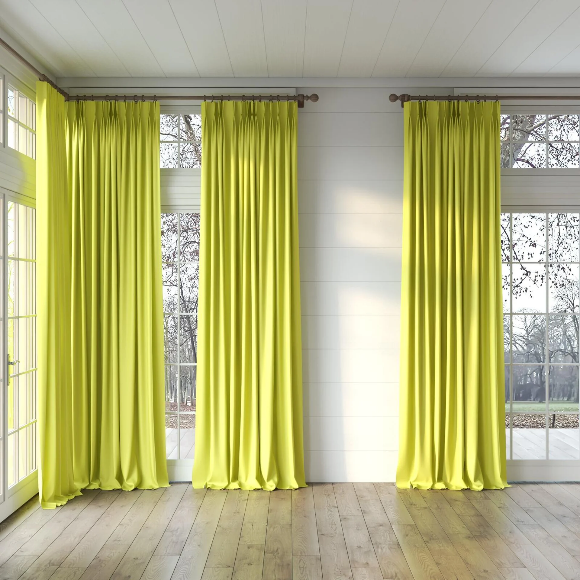 Full view of Blockbuster Citronelle, puddled, on curtain rod