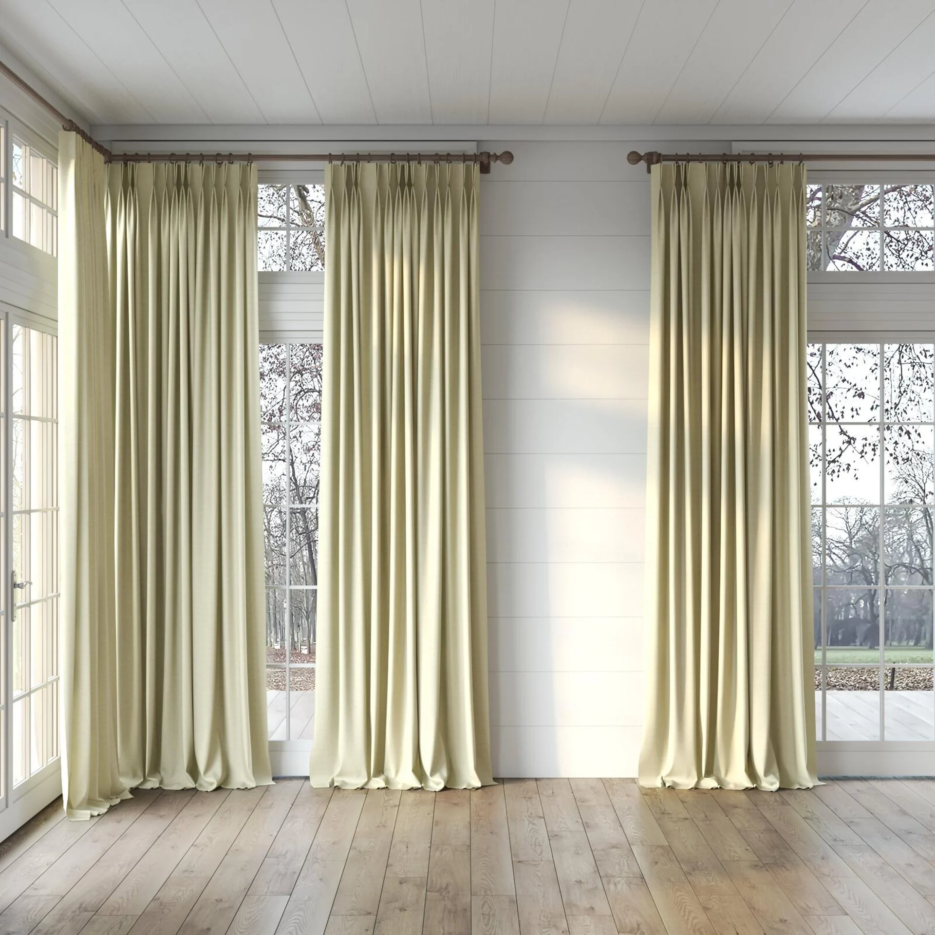 Full view of Linex Marzipan, puddled, on curtain rod