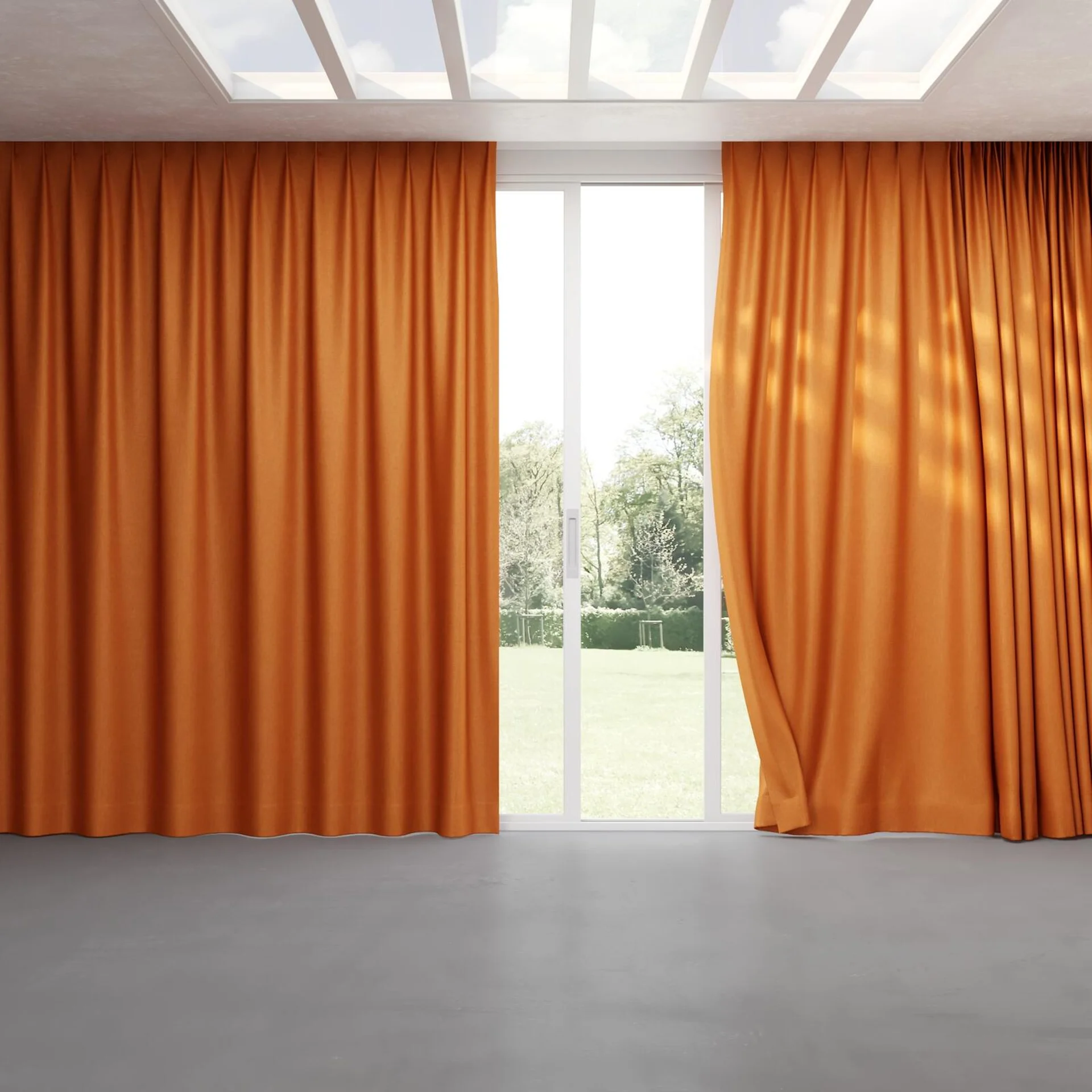 Full view of Bronco Tangerine, pinch pleat