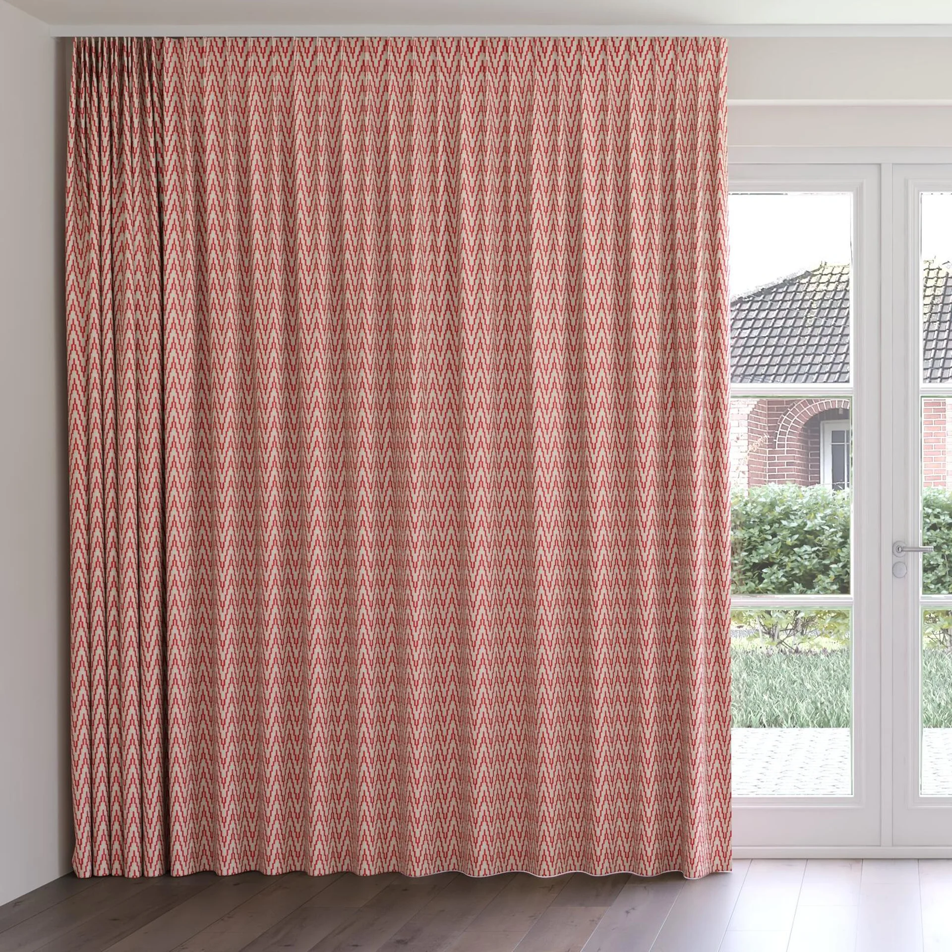 Front view of Running Poppy, on curtain rail