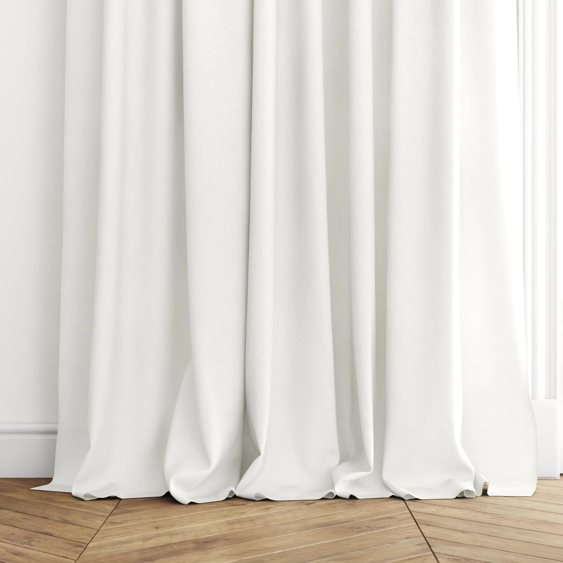 Bottom view of Ophelia Dune, puddled with pinch pleat, on curtain rod
