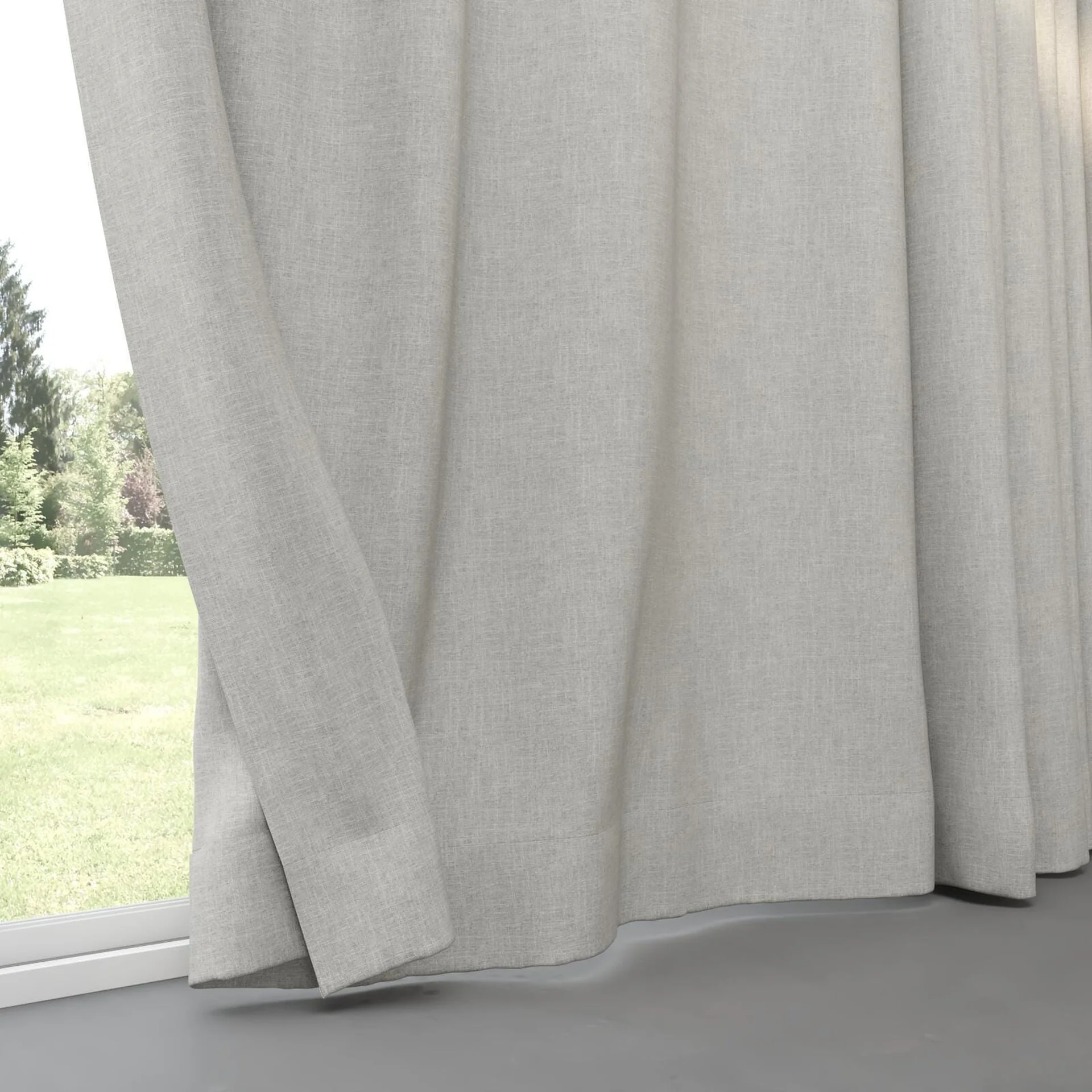 Bottom view of Retreat II Cement, pinch pleat