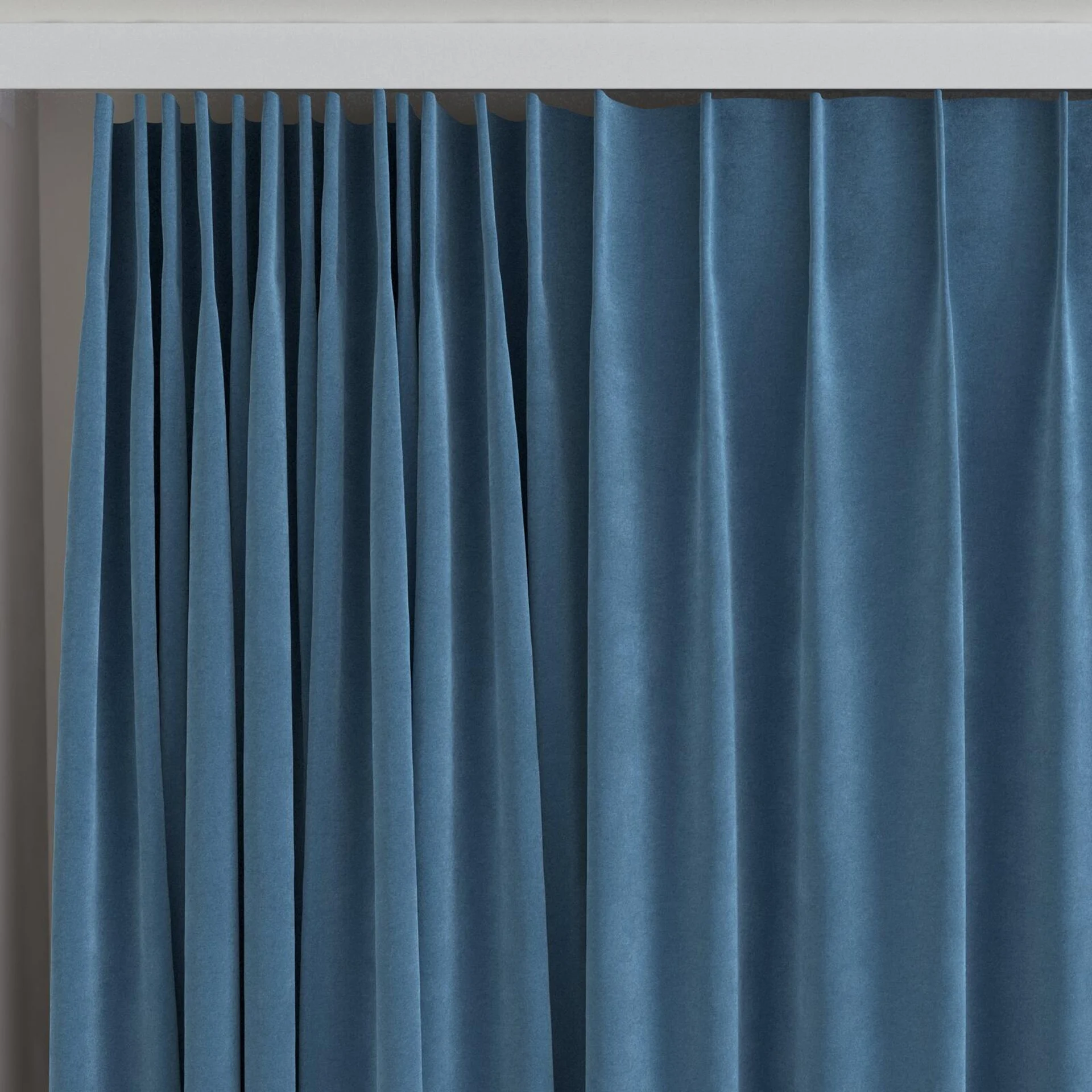 Top view of Lux Velvet Azure 8817, on curtain rail