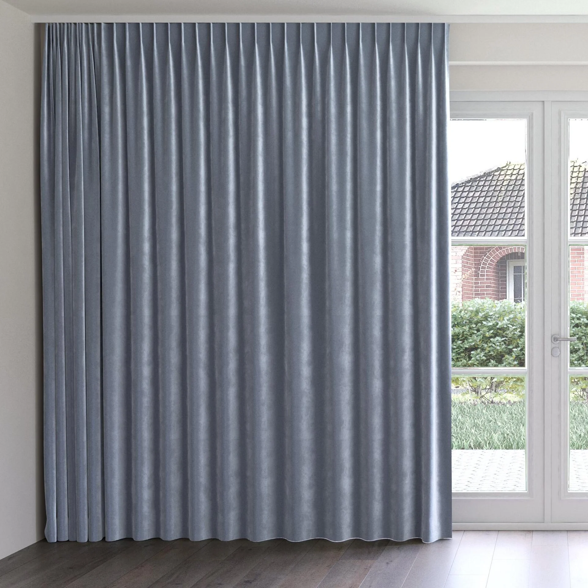 Front view of Velvelux Royal, on curtain rail