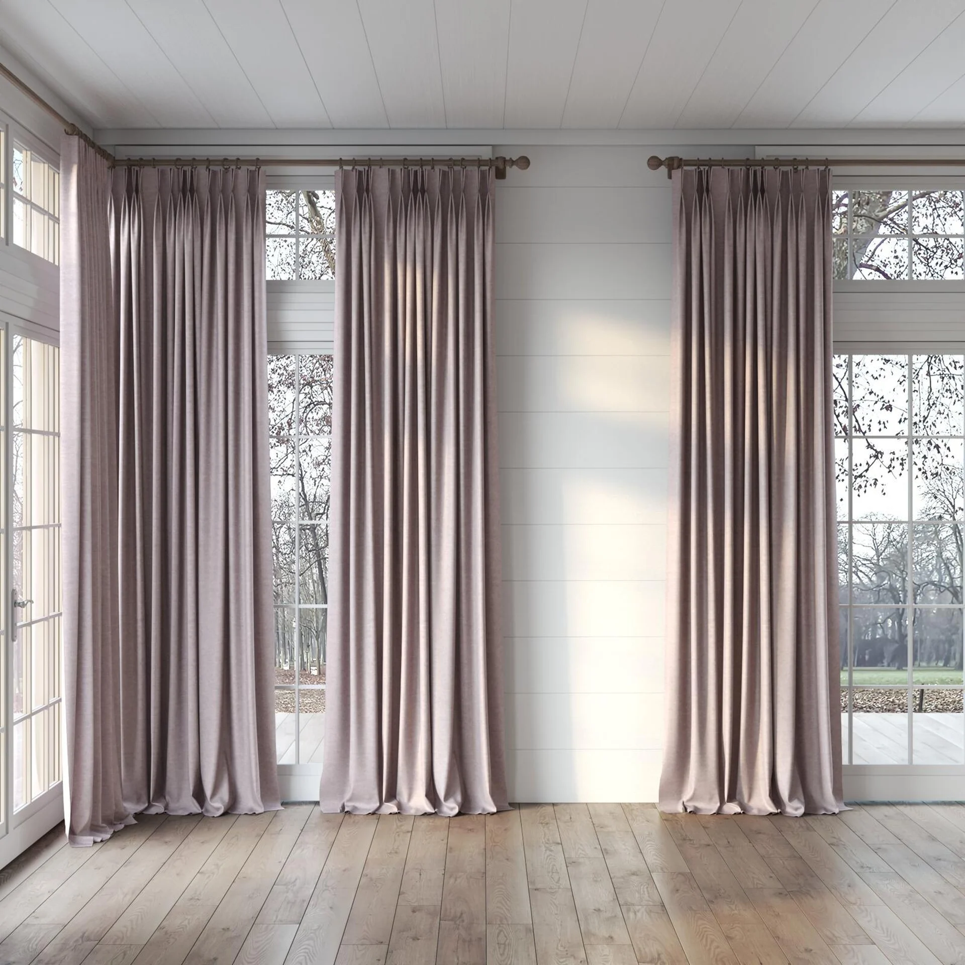 Full view of Colourwash Parma, puddled, on curtain rod