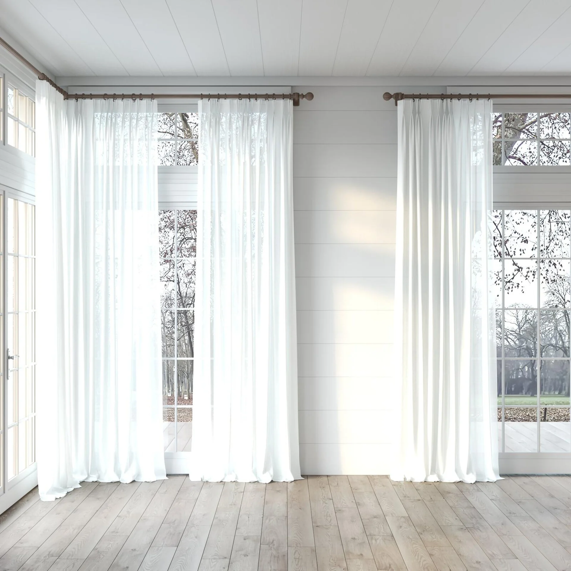 Full view of Sunlight Cream, puddled, on curtain rod