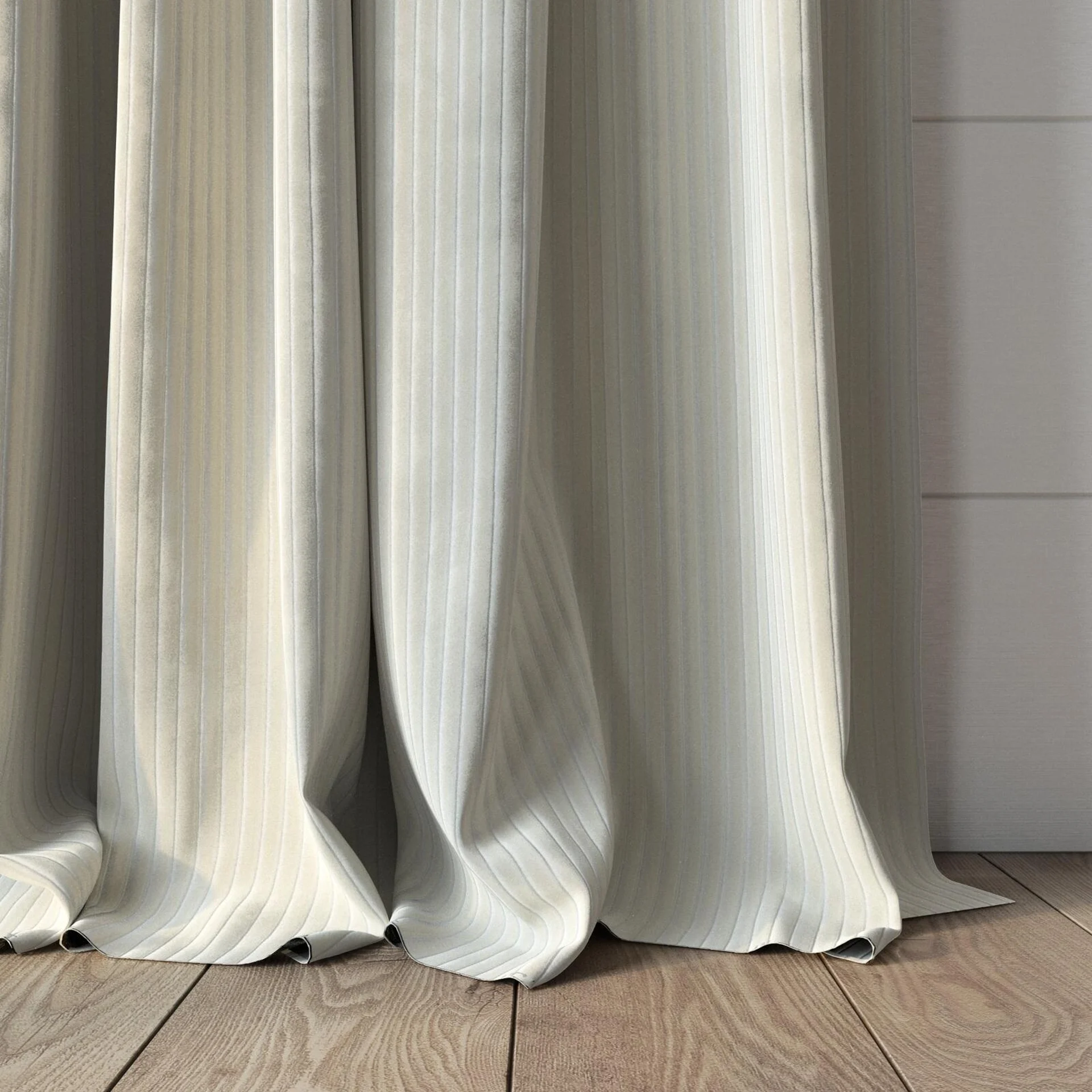 Bottom view of Embrace Cream, puddled, on curtain rod