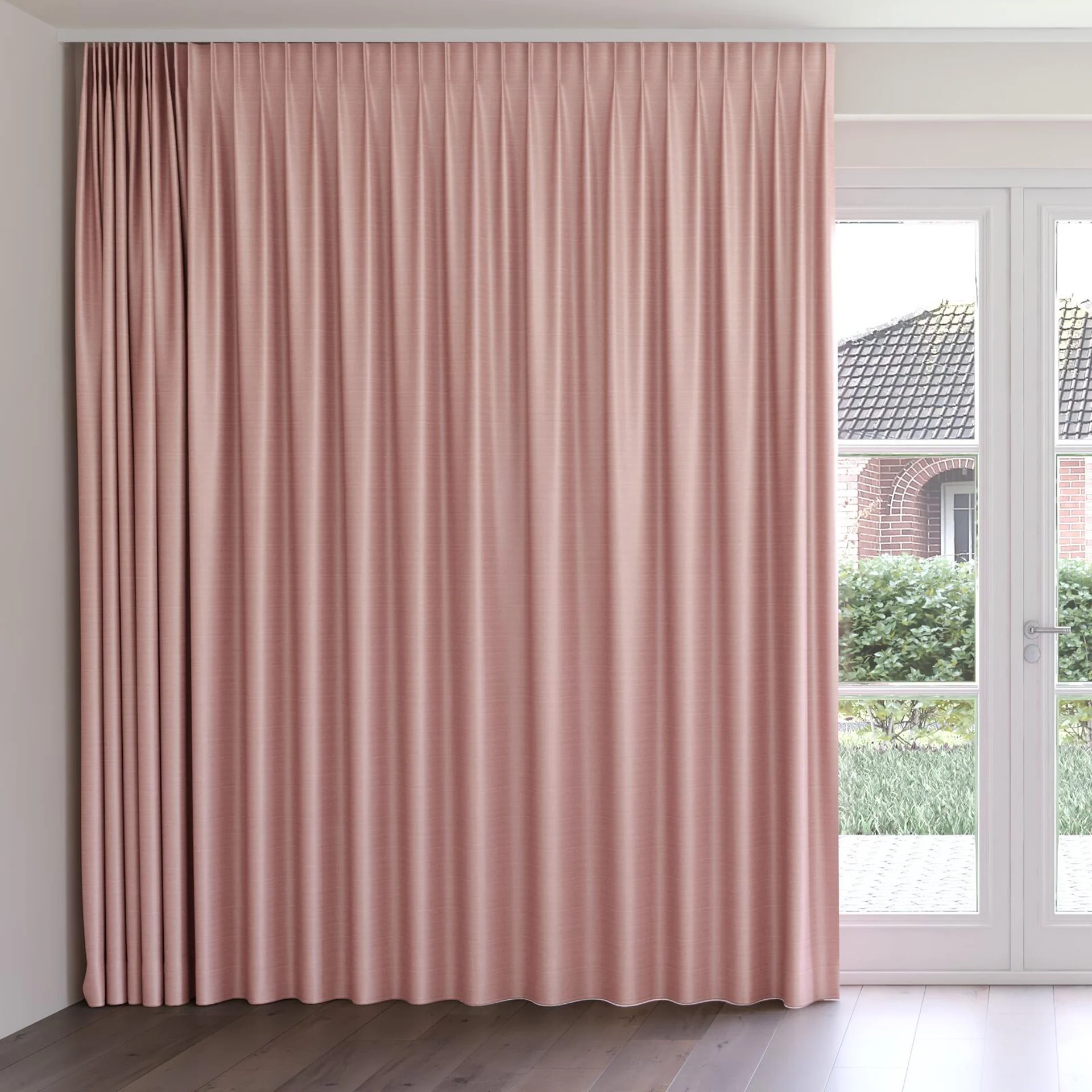 Front view of Silky Blossom, on curtain rail