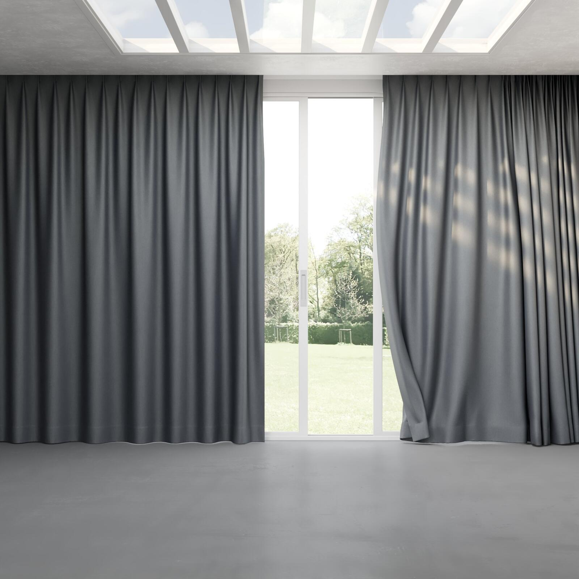 Full view of Tonga Carbon, pinch pleat