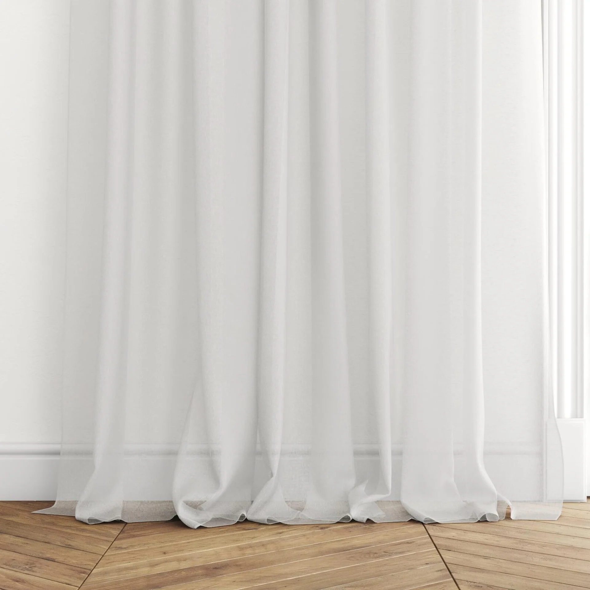Bottom view of Beauvoir Silver, puddled with pinch pleat, on curtain rod