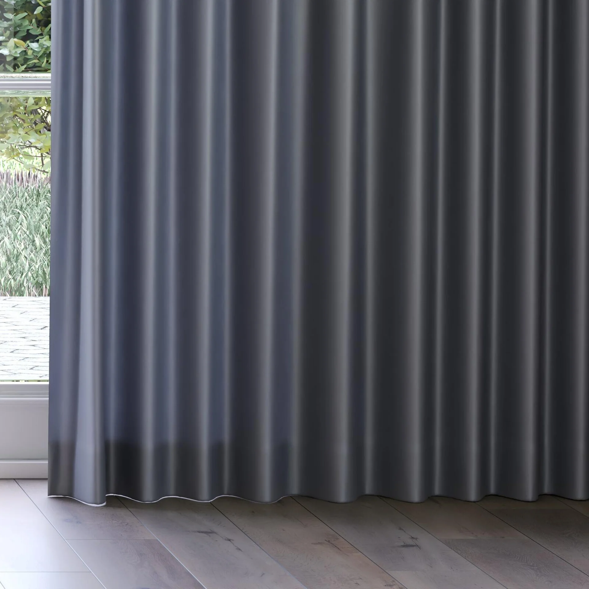 Bottom view of Optima Charcoal, on curtain rail