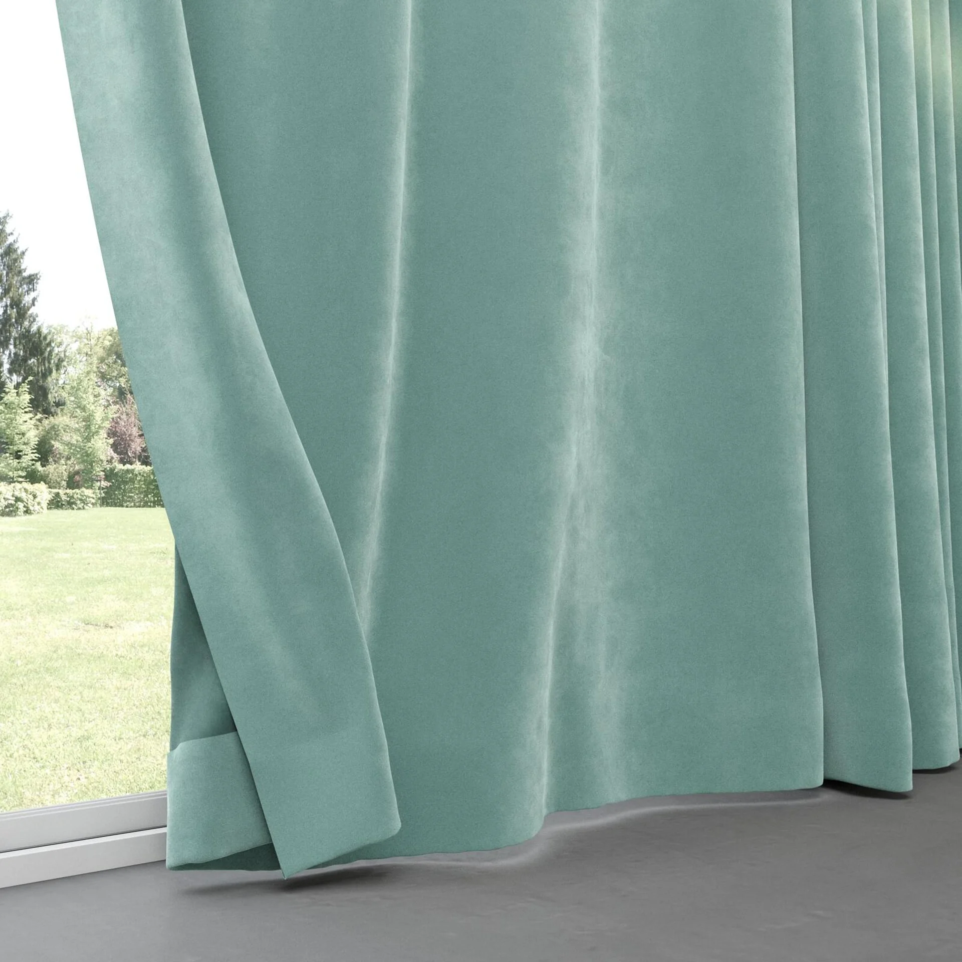 Bottom view of Lux Velvet Mint 8803, pinch pleat