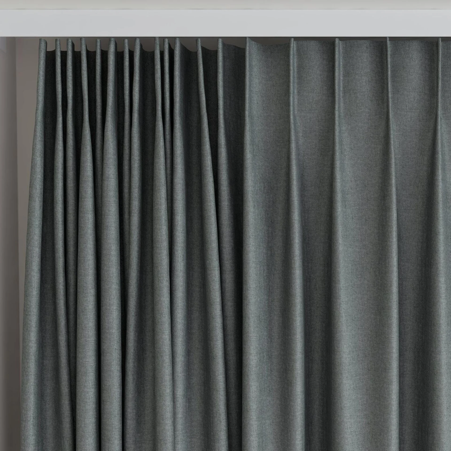 Top view of Retreat Blackout Charcoal, on curtain rail
