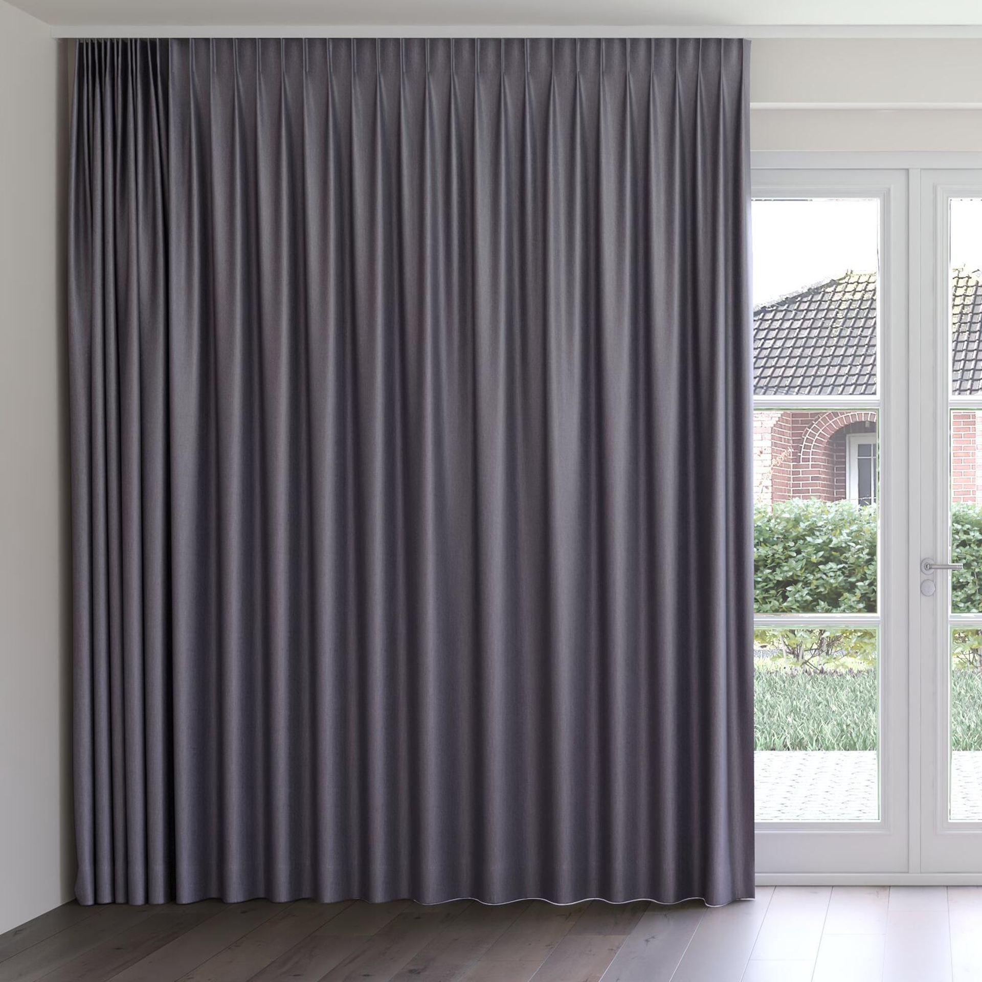 Front view of Bavaria Plum, on curtain rail
