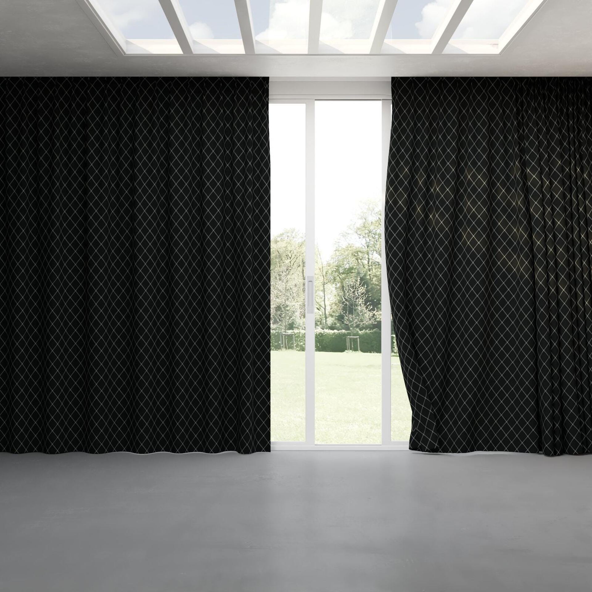 Full view of Pantheon Graphite, pinch pleat