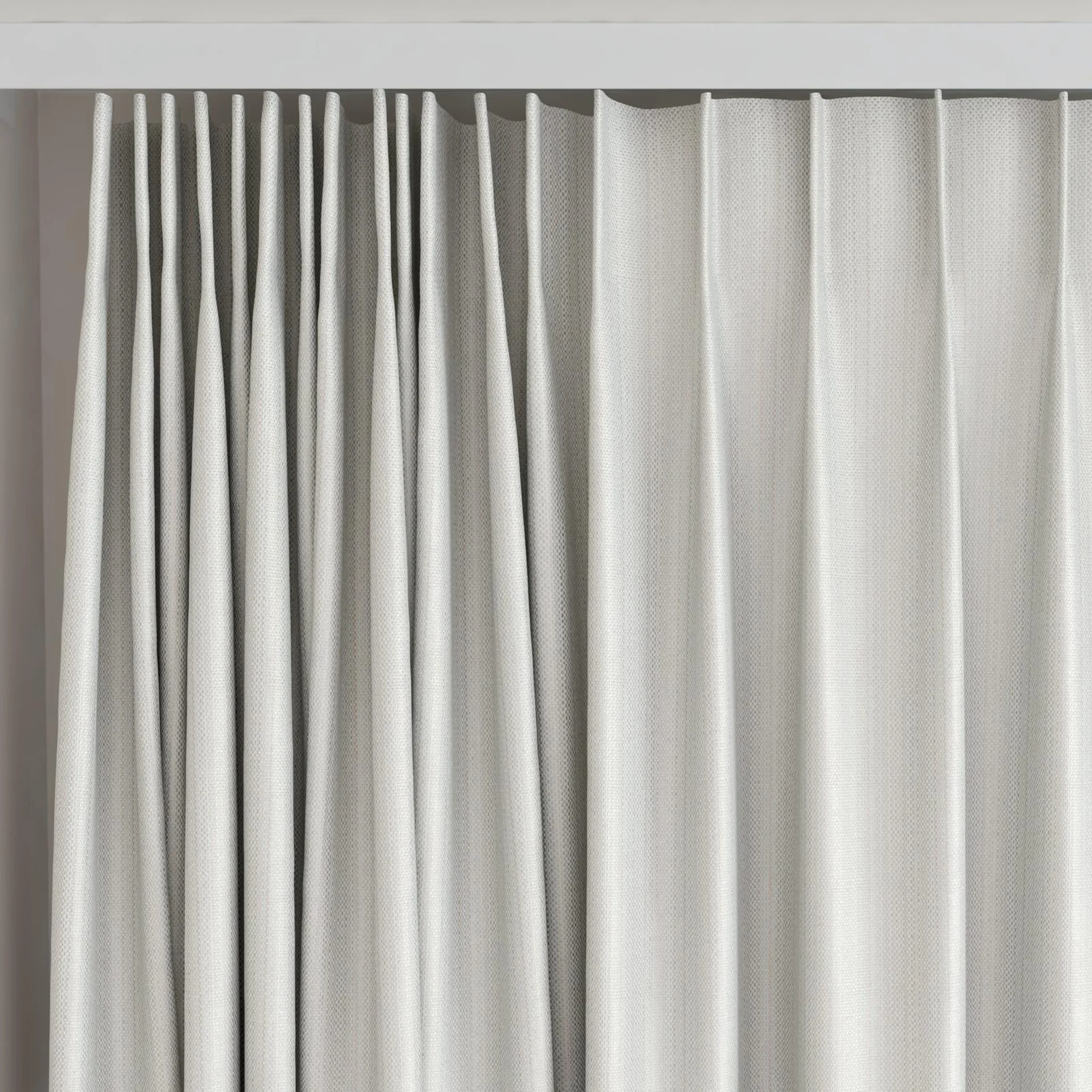 Top view of Pickford FR Blackout Birch, on curtain rail