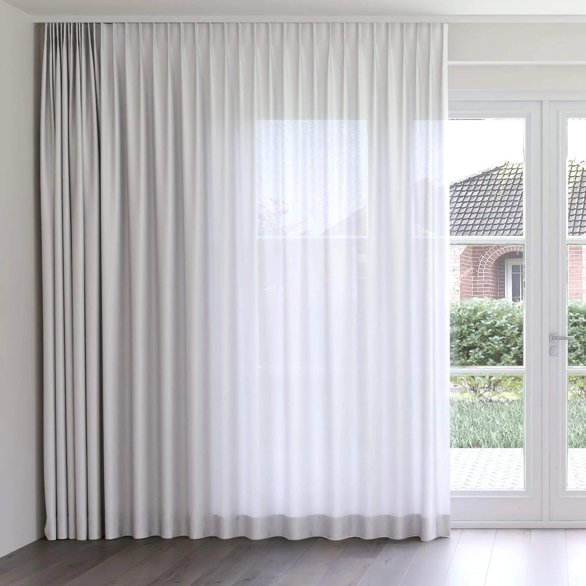 Front view of Linen Crystal, on curtain rail