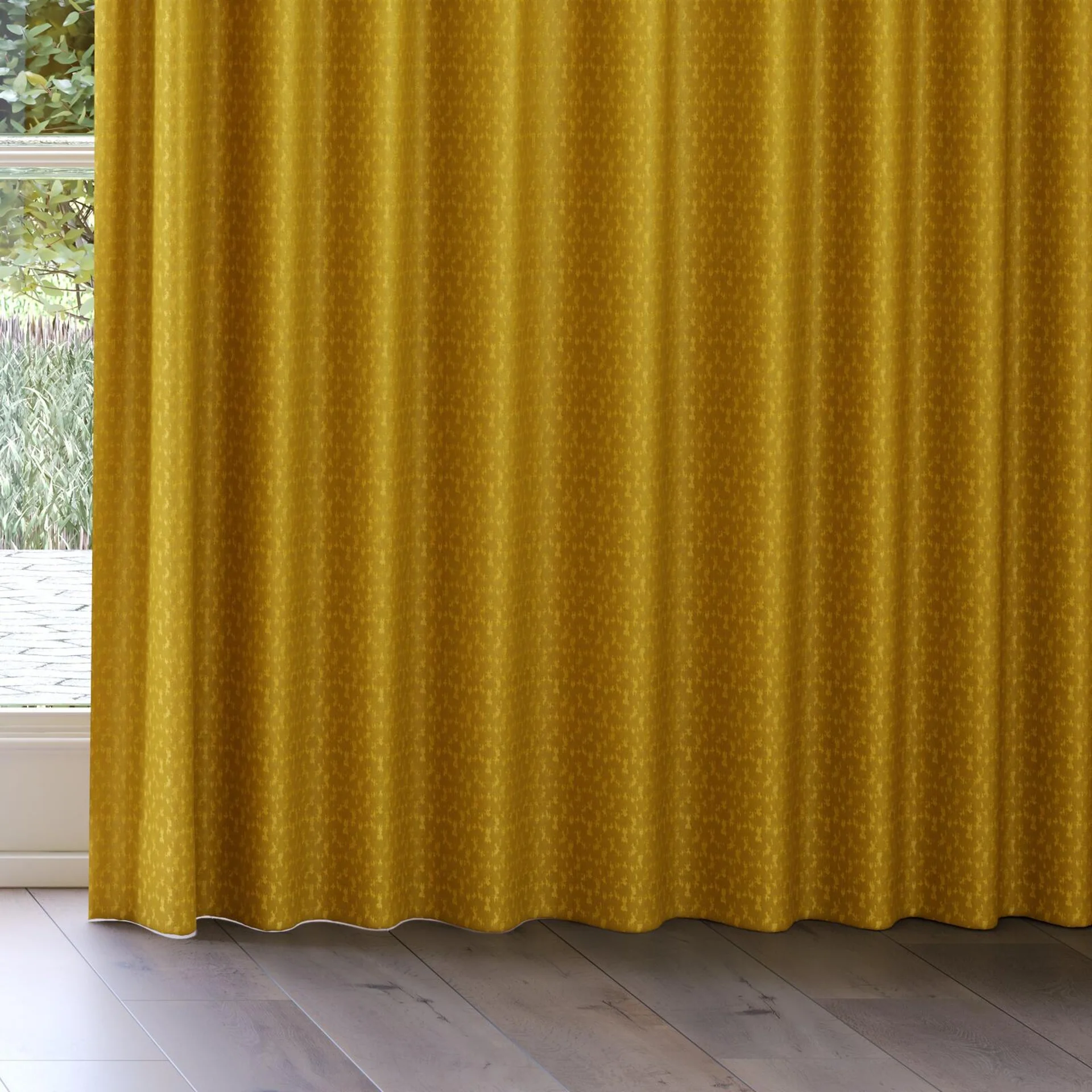 Bottom view of Requiem Gold, on curtain rail
