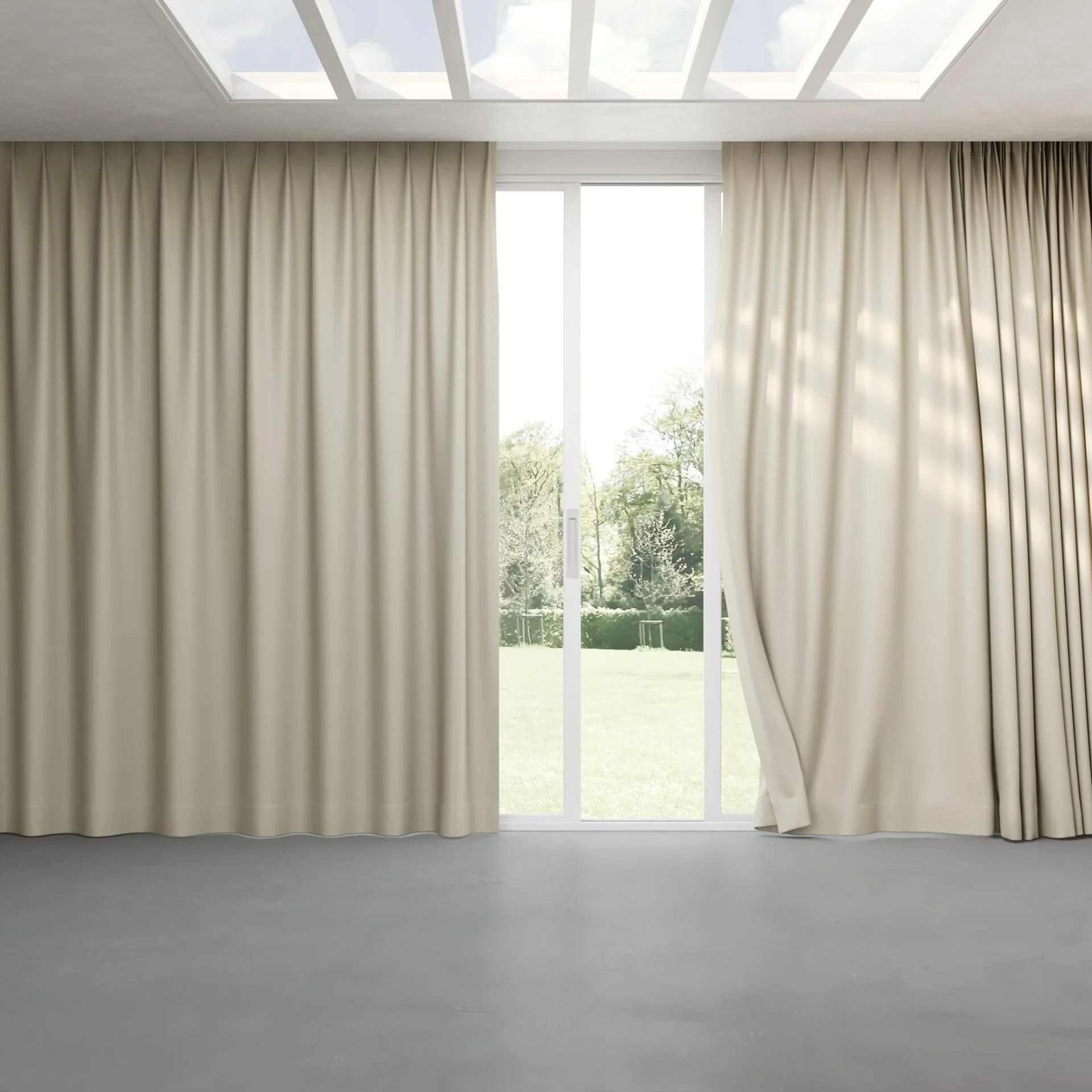 Full view of Naturama Taupe, pinch pleat