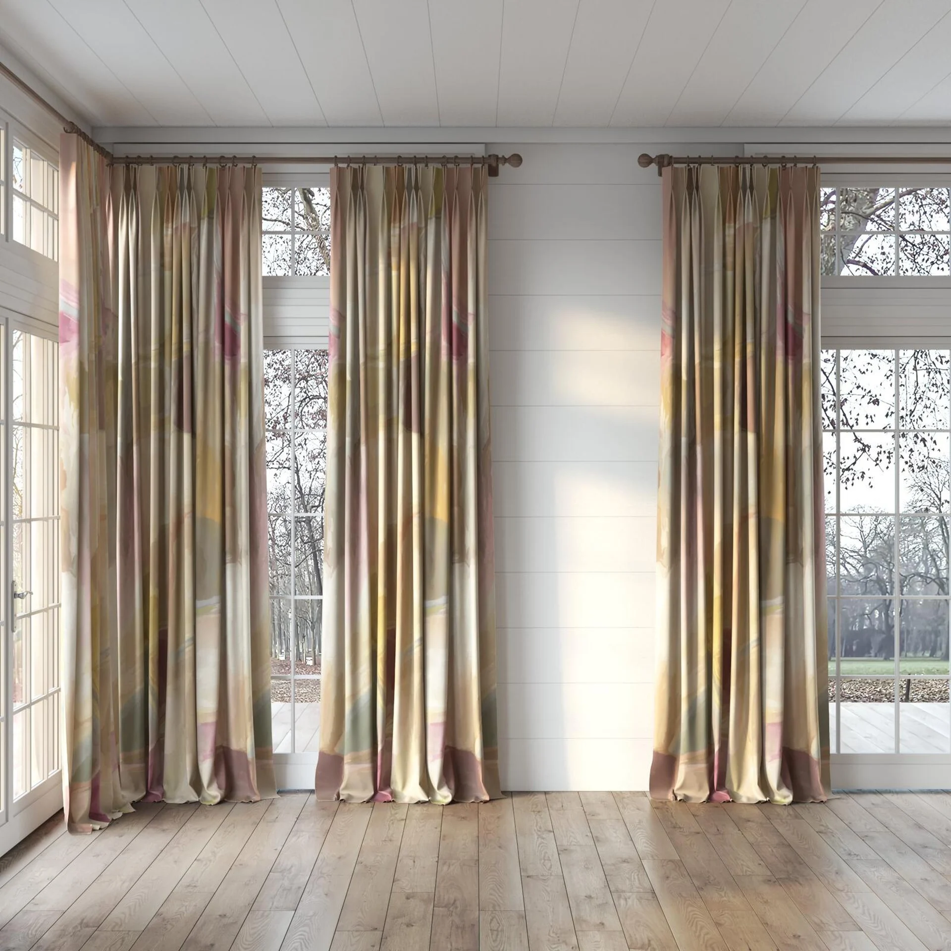 Full view of Colour Field Shellac, puddled, on curtain rod
