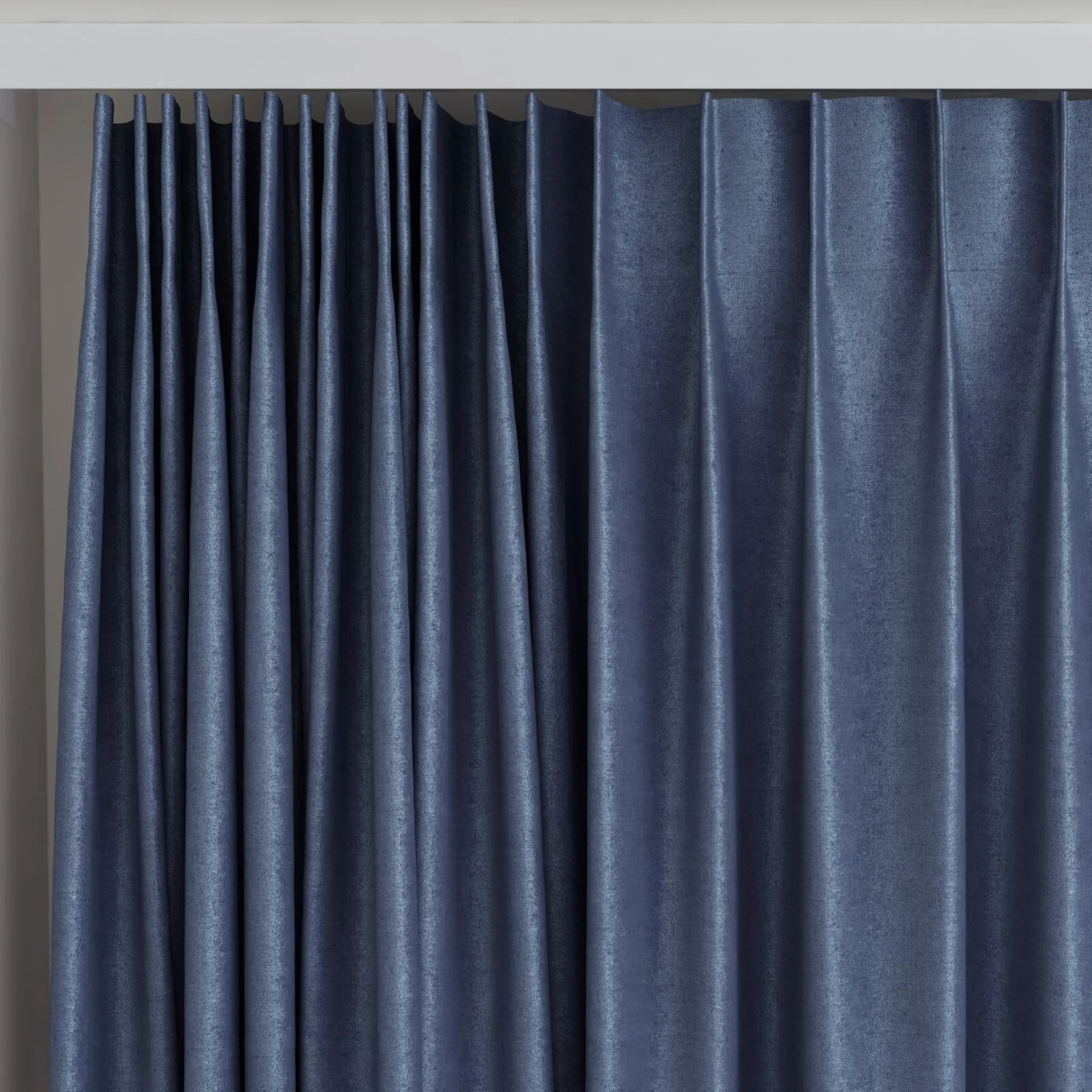 Top view of Drama Denim, on curtain rail