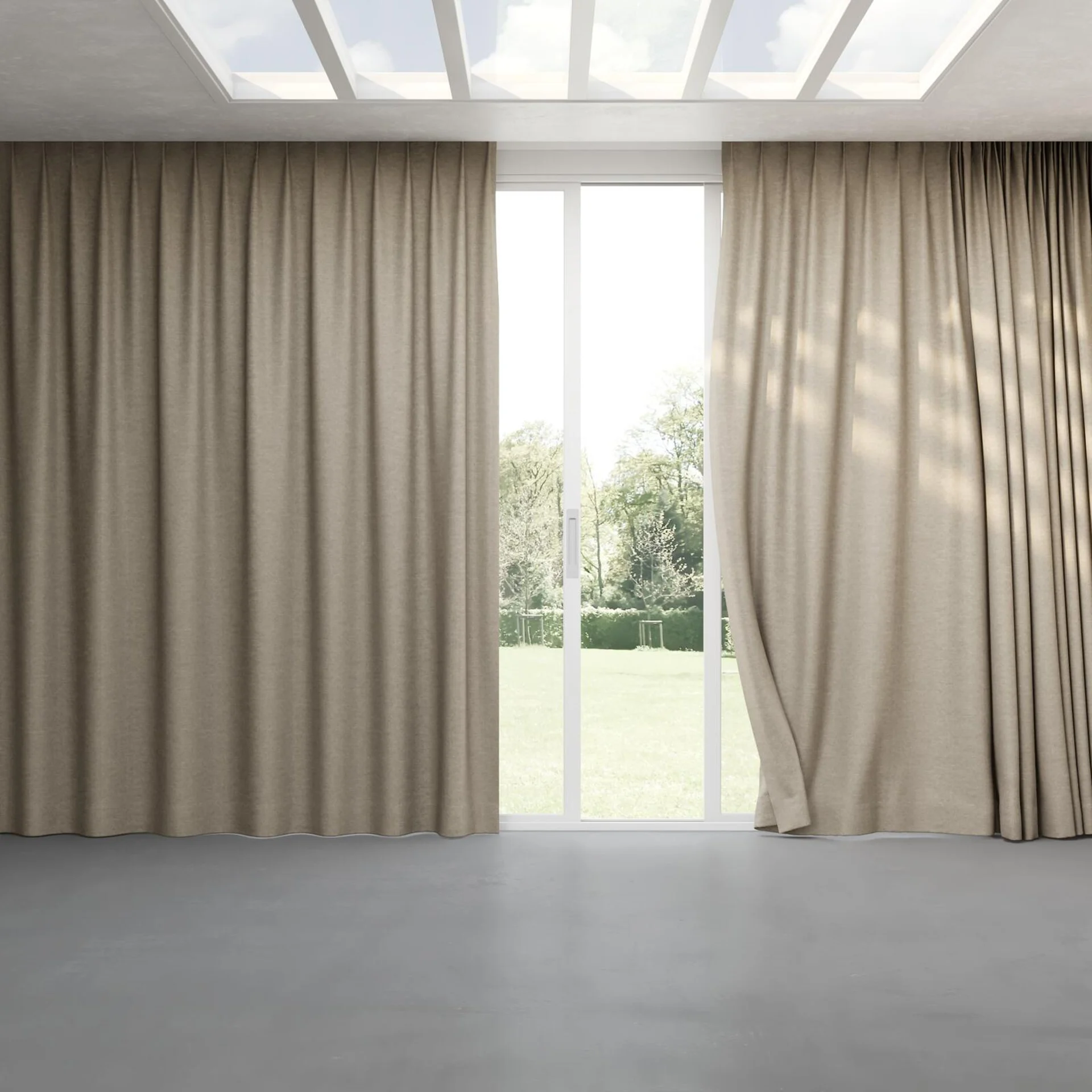 Full view of Colourwash Taupe, pinch pleat