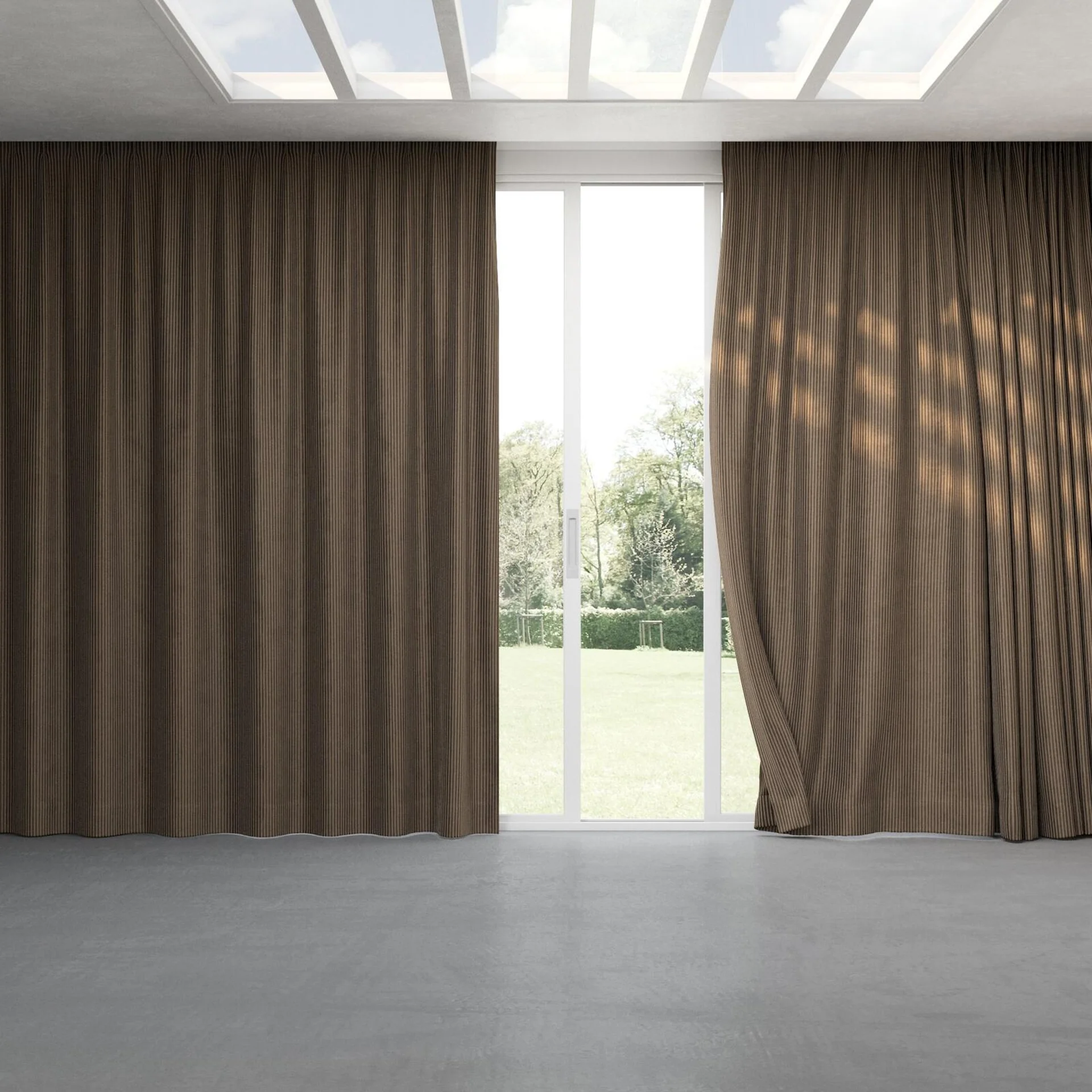 Full view of Embrace Chocolate, pinch pleat