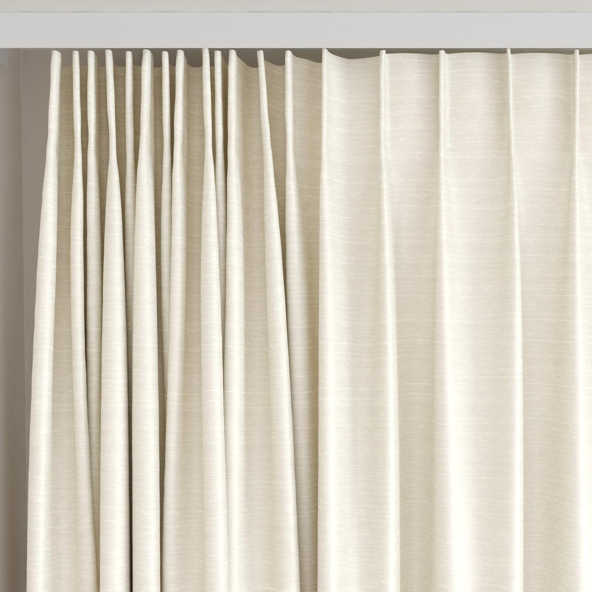 Top view of Silky Pearl, on curtain rail