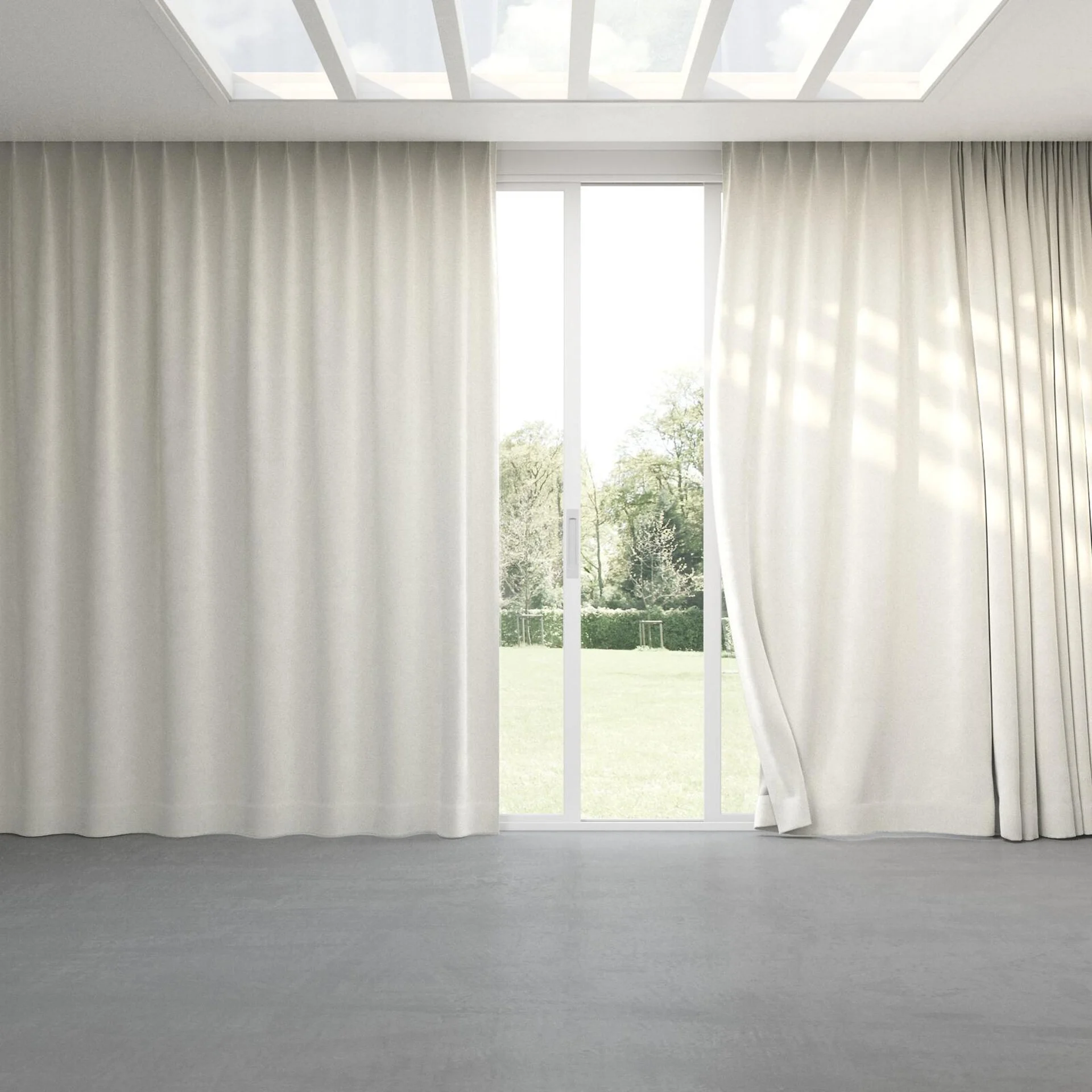 Full view of Velvelux Ivory, pinch pleat