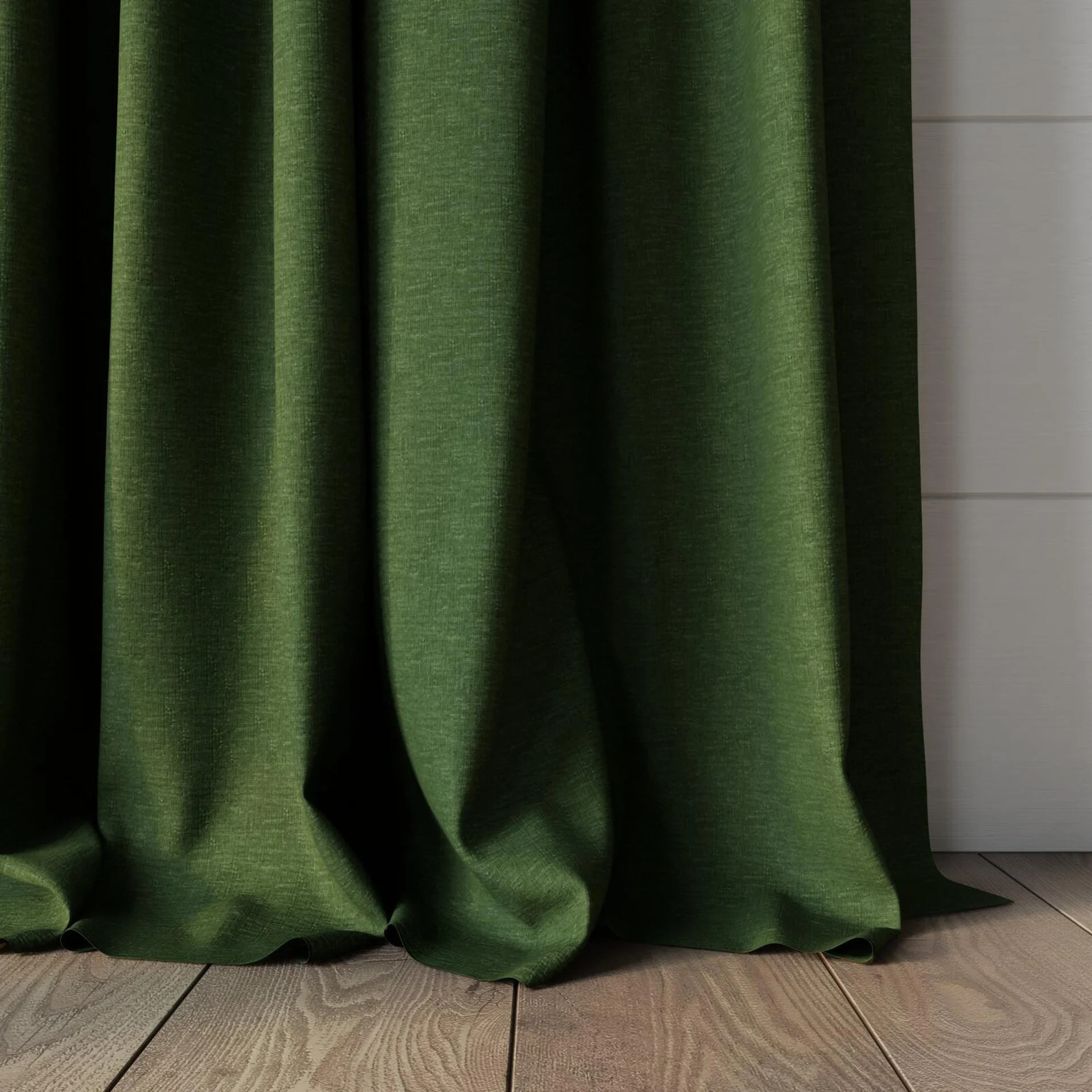 Bottom view of Coverlet Oasis, puddled, on curtain rod