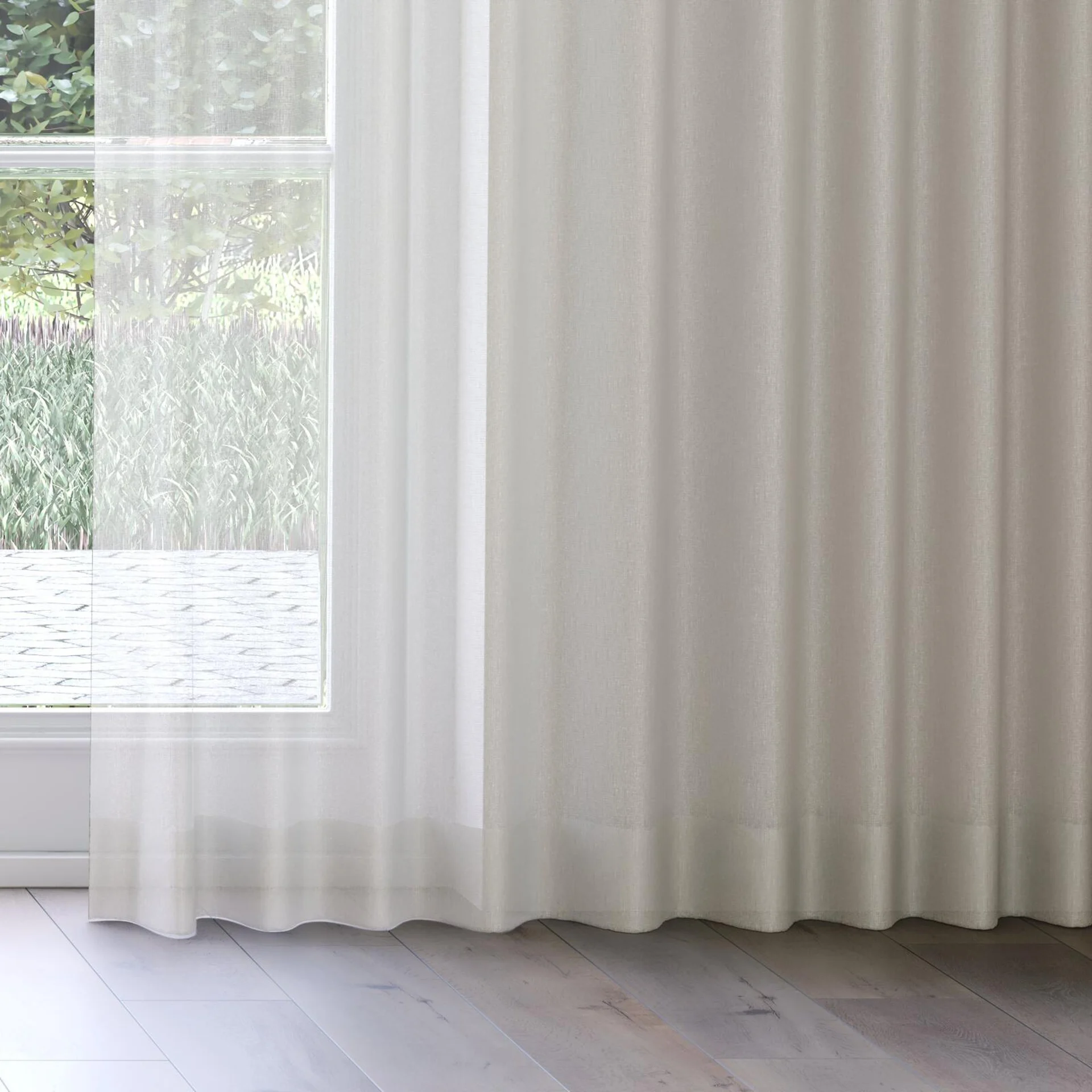 Bottom view of Reverie Celadon, on curtain rail