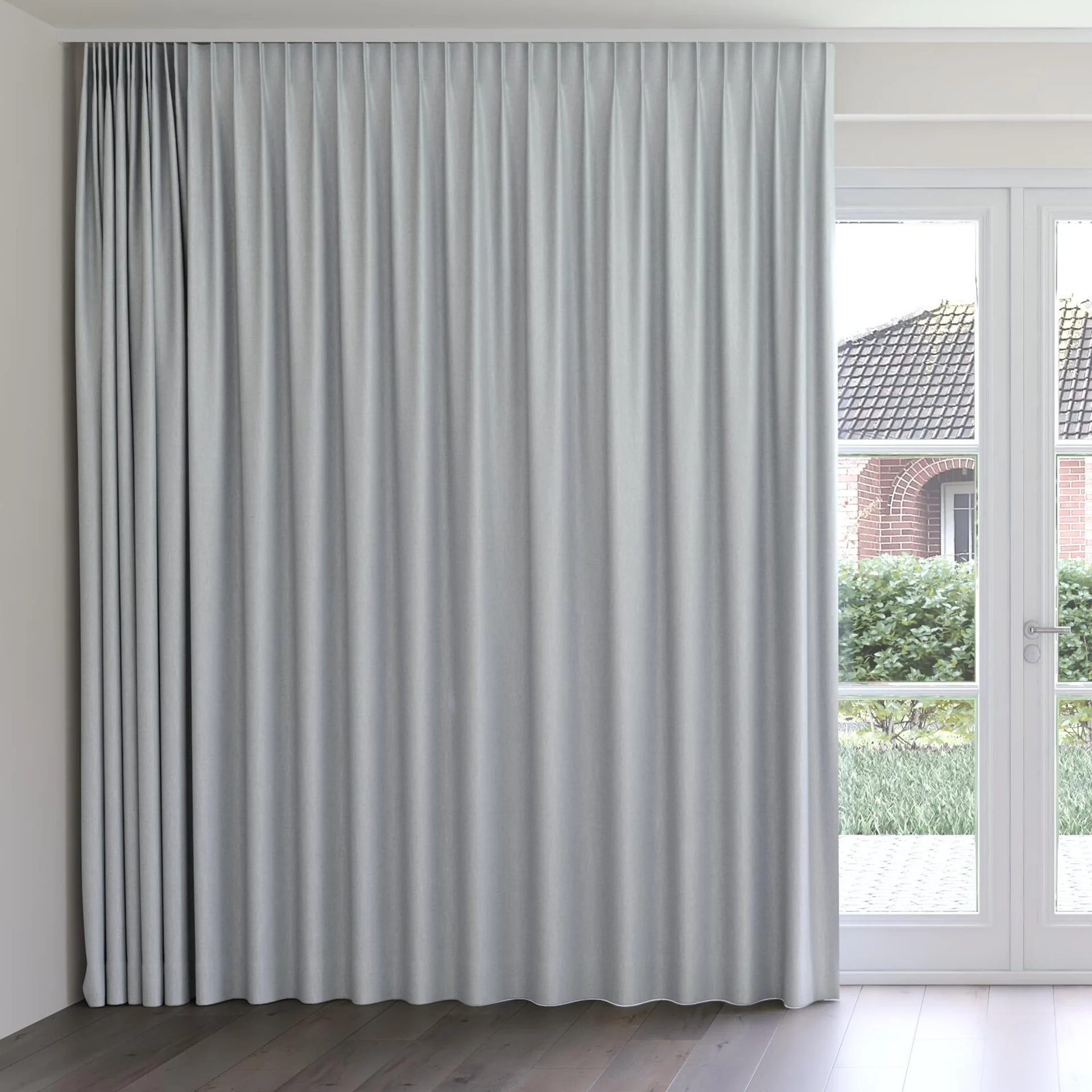 Front view of Stonewall Blackout Cloud, on curtain rail