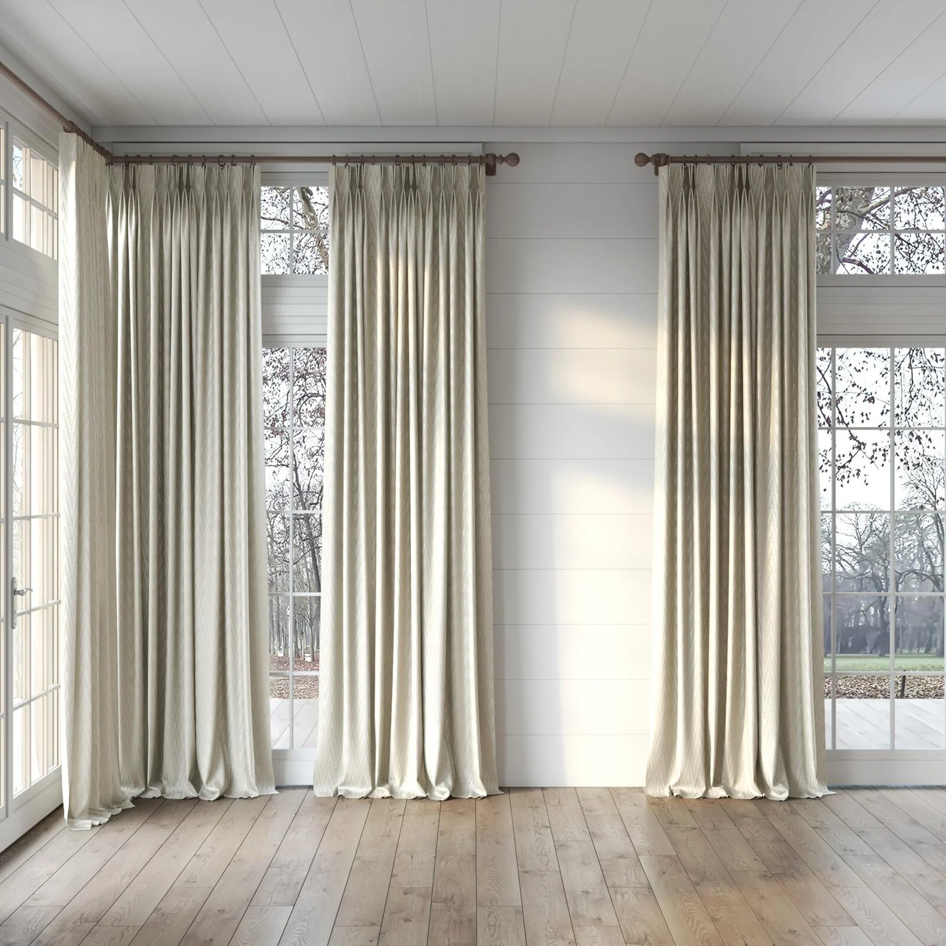 Full view of Running Papyrus, puddled, on curtain rod