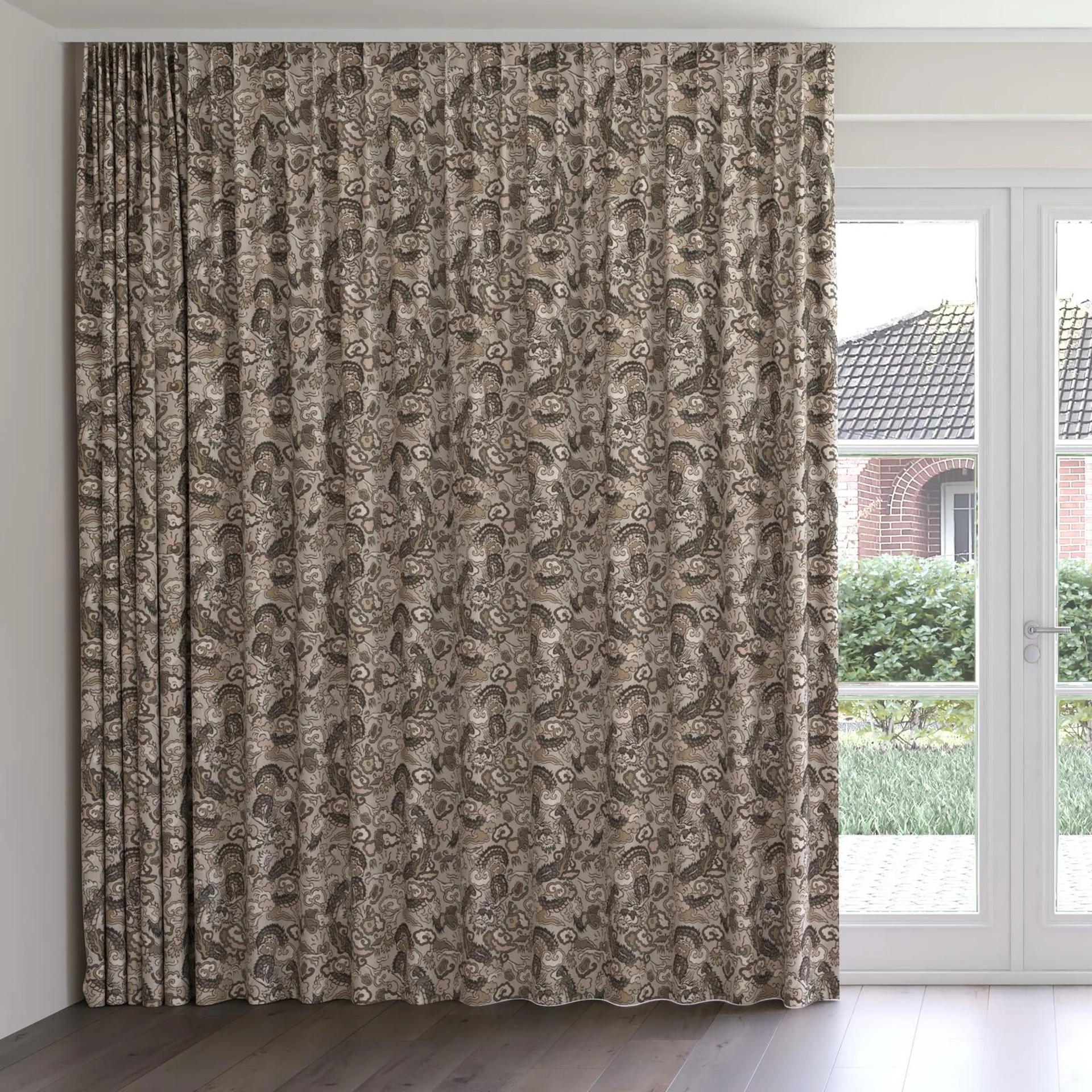 Front view of Komodo Dragon Basalt, on curtain rail