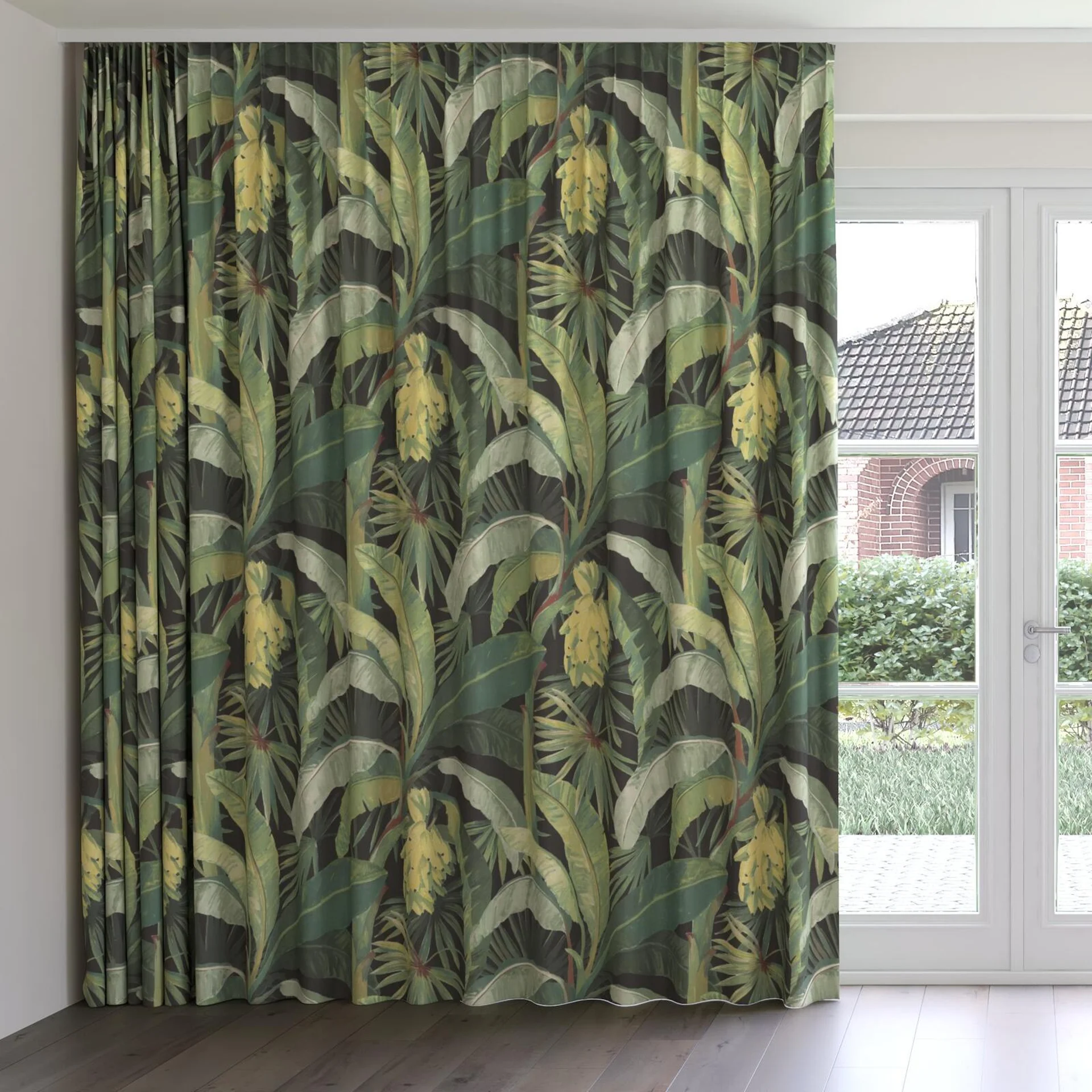 Front view of La Palma Midnight, on curtain rail
