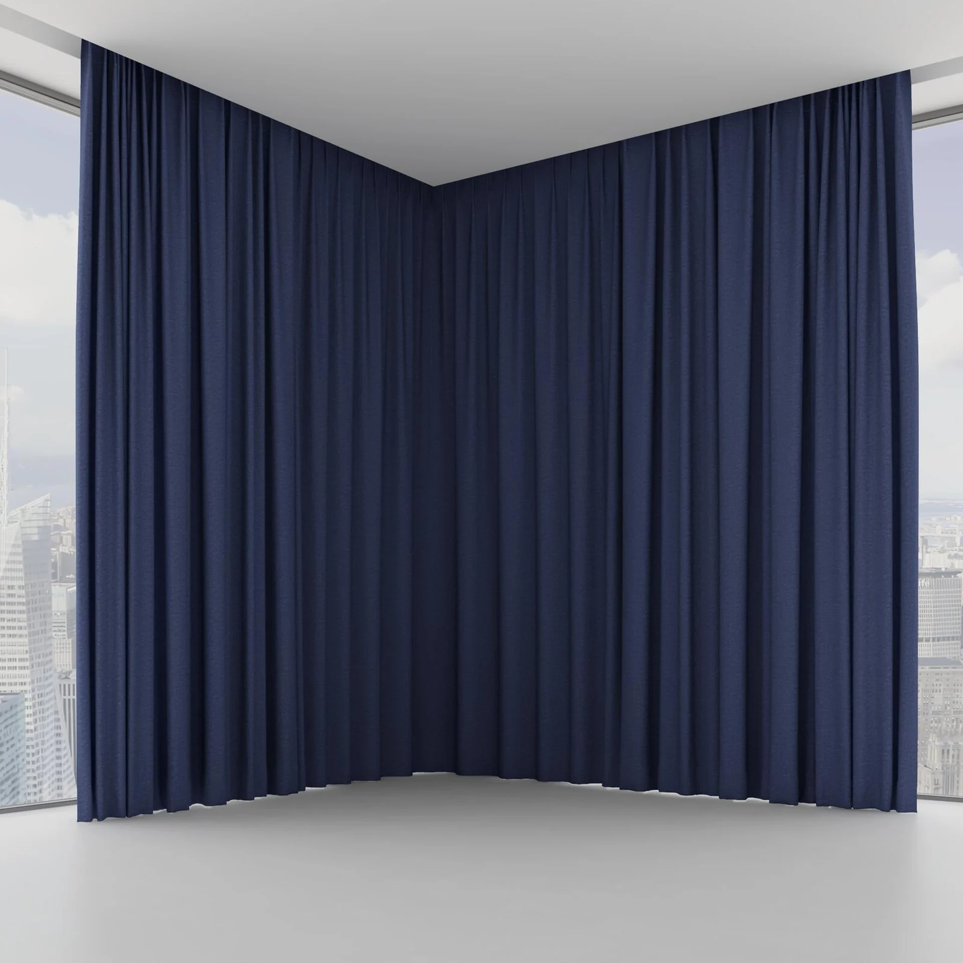 Front view of Coverlet Denim, on hidden rail