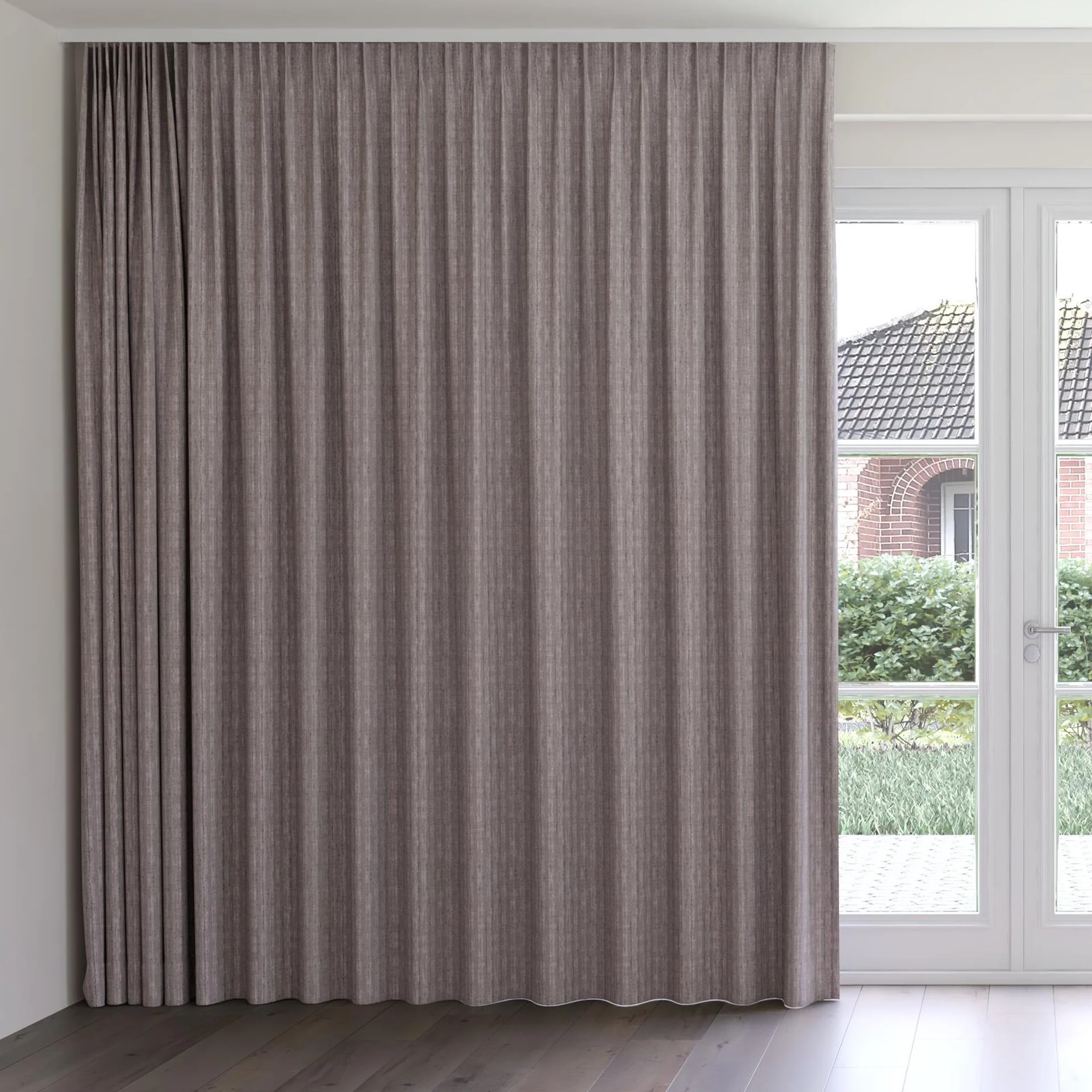 Front view of Iconic Chinchilla, on curtain rail