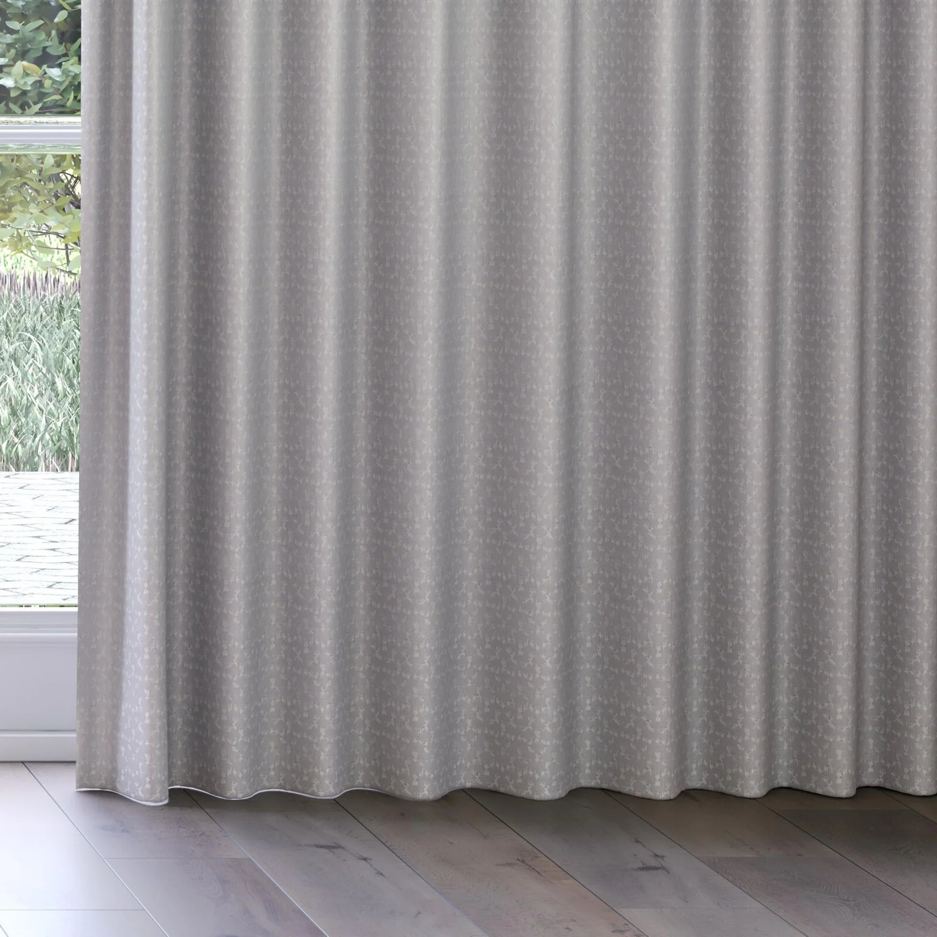 Bottom view of Requiem Silver, on curtain rail