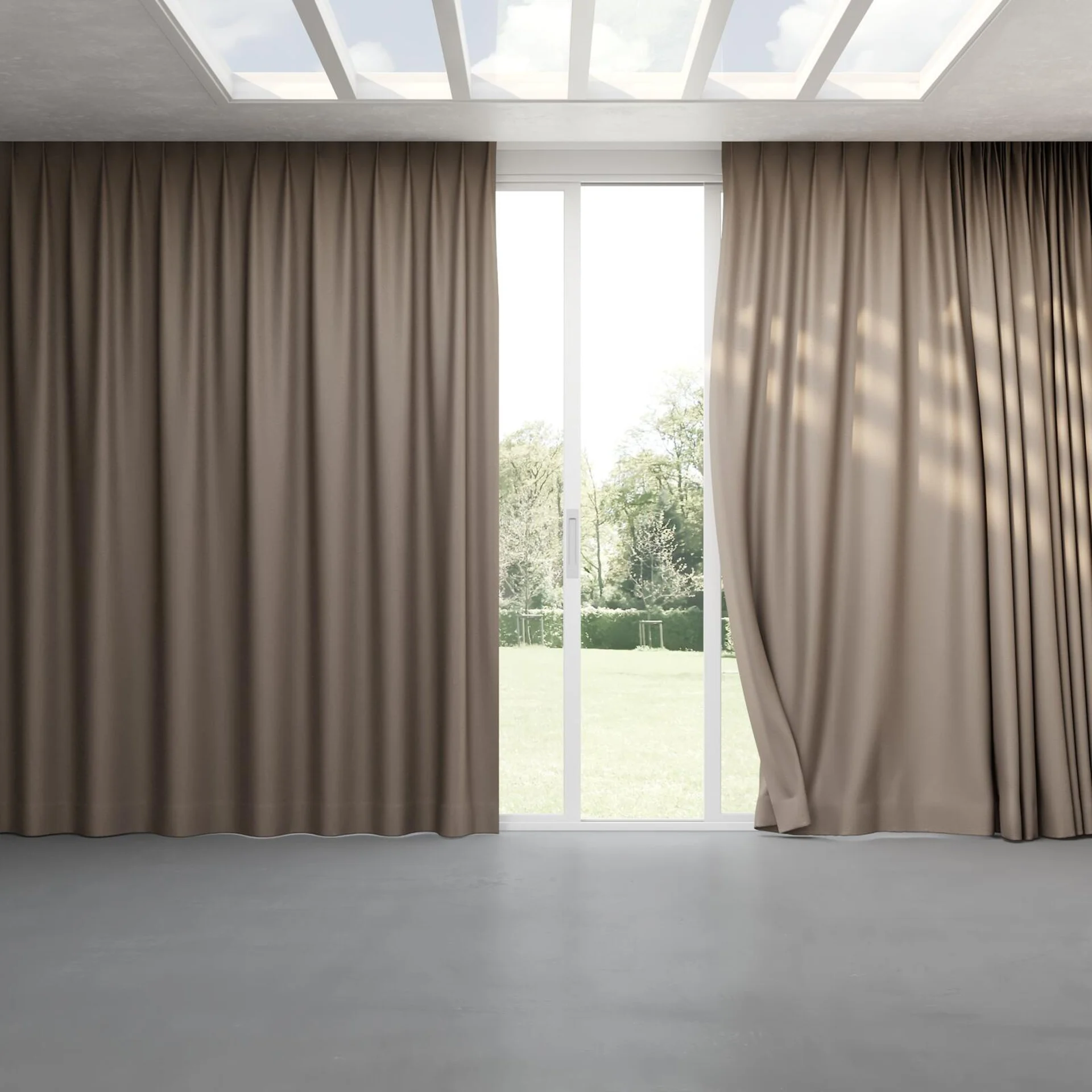 Full view of Brugge Mushroom, pinch pleat