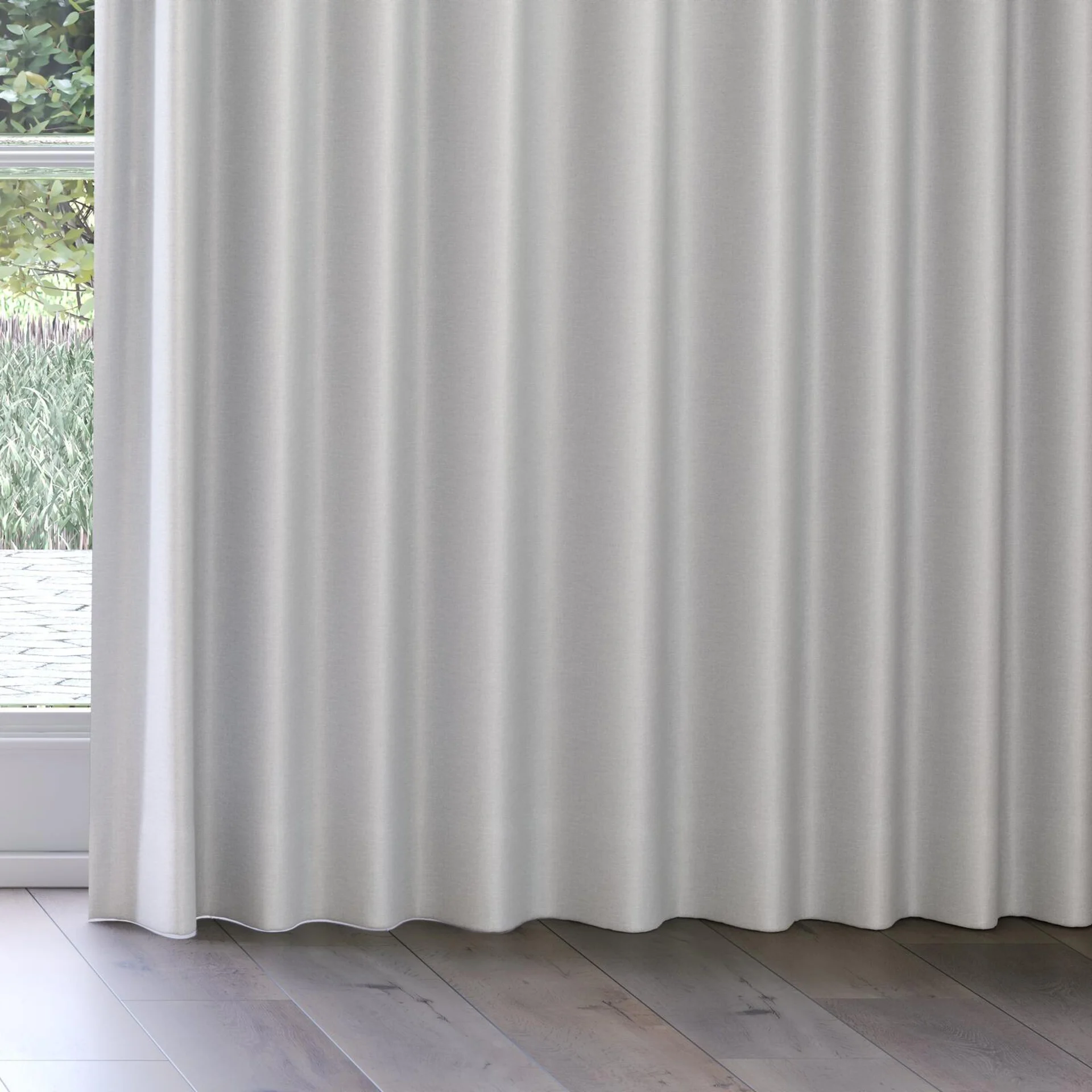Bottom view of Eclipse Blackout Silver, on curtain rail