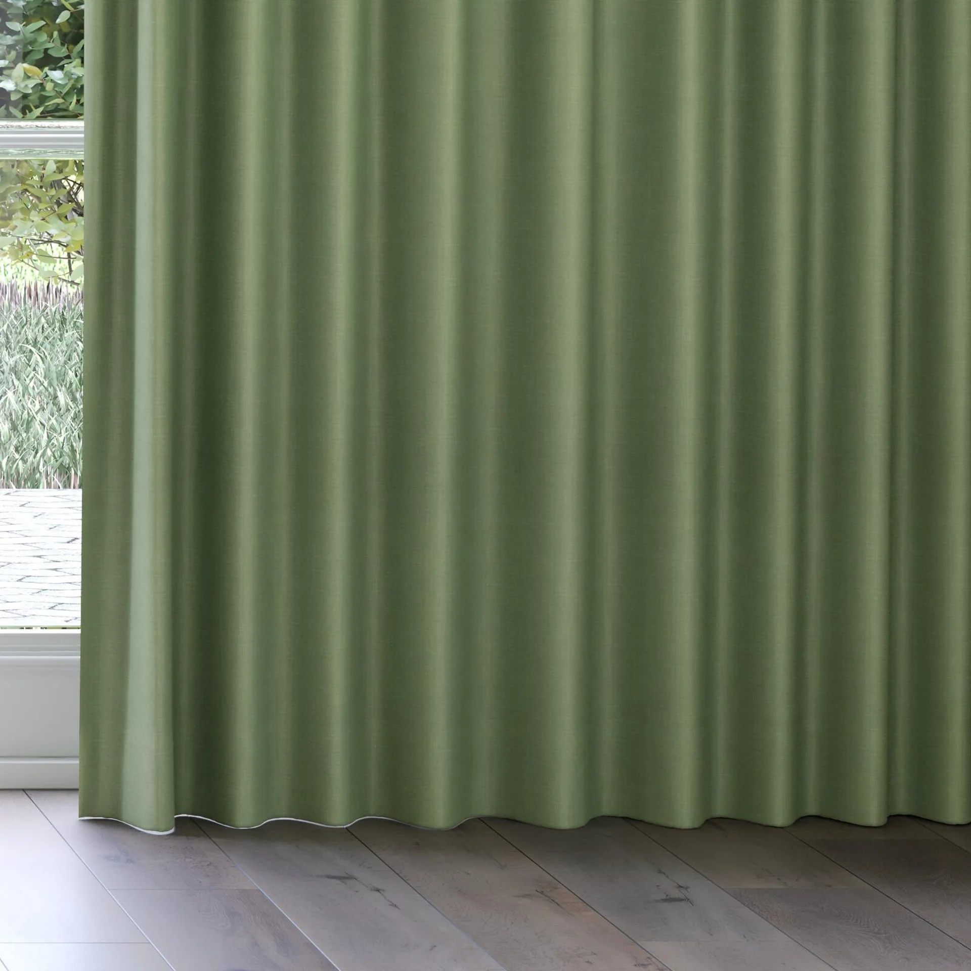 Bottom view of Loci Dim Out Palm, on curtain rail