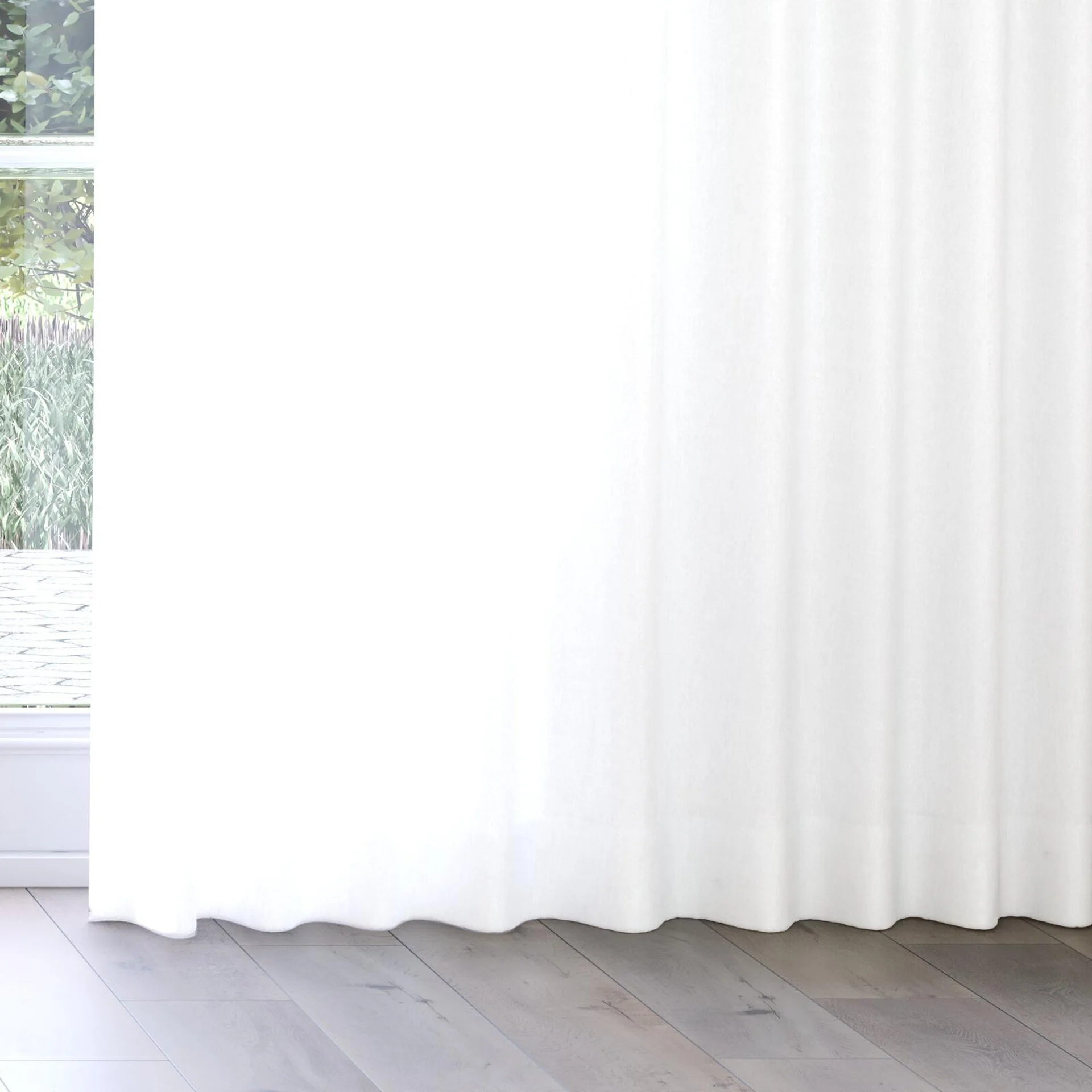 Bottom view of Ophelia Cream, on curtain rail