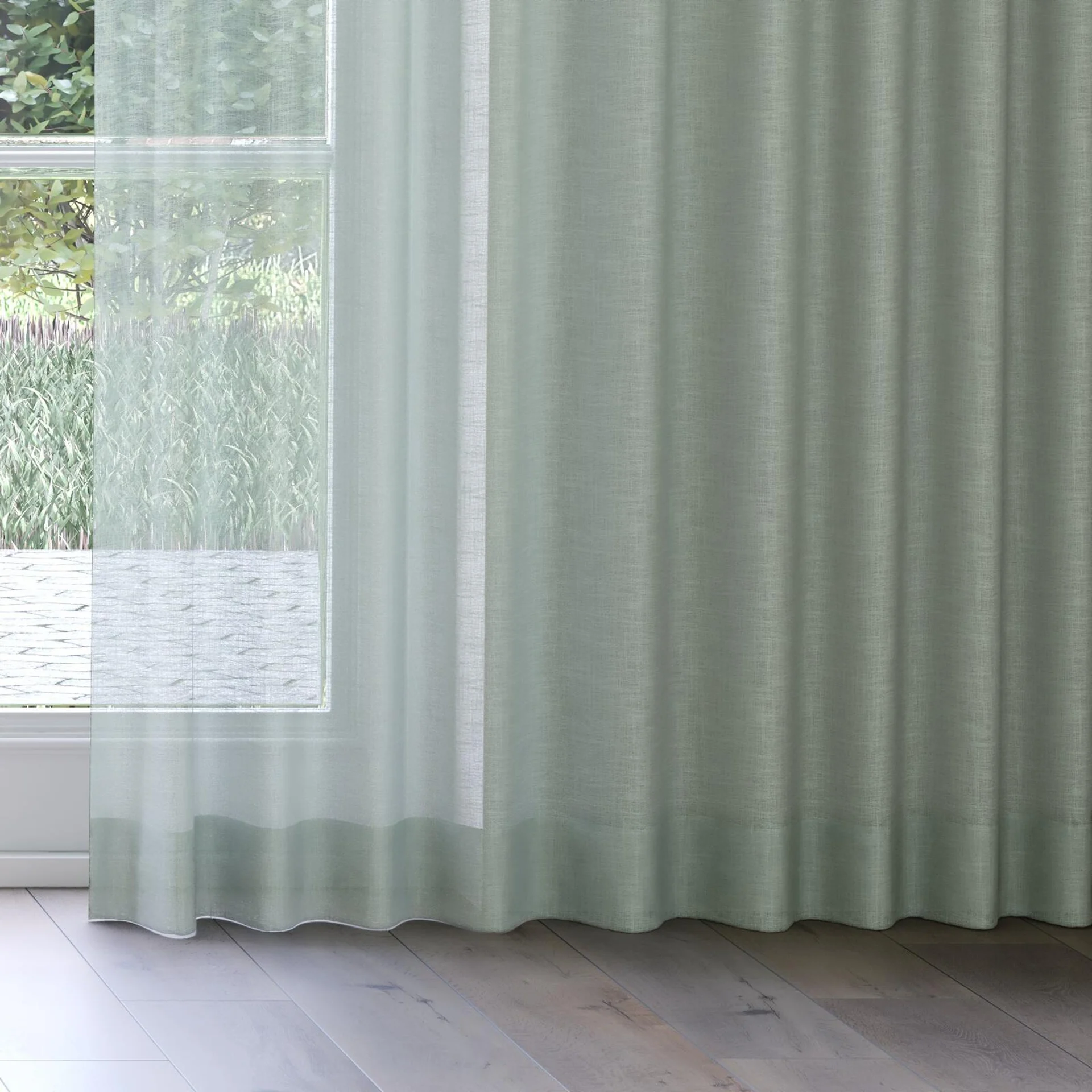 Bottom view of Verdant Sage, on curtain rail
