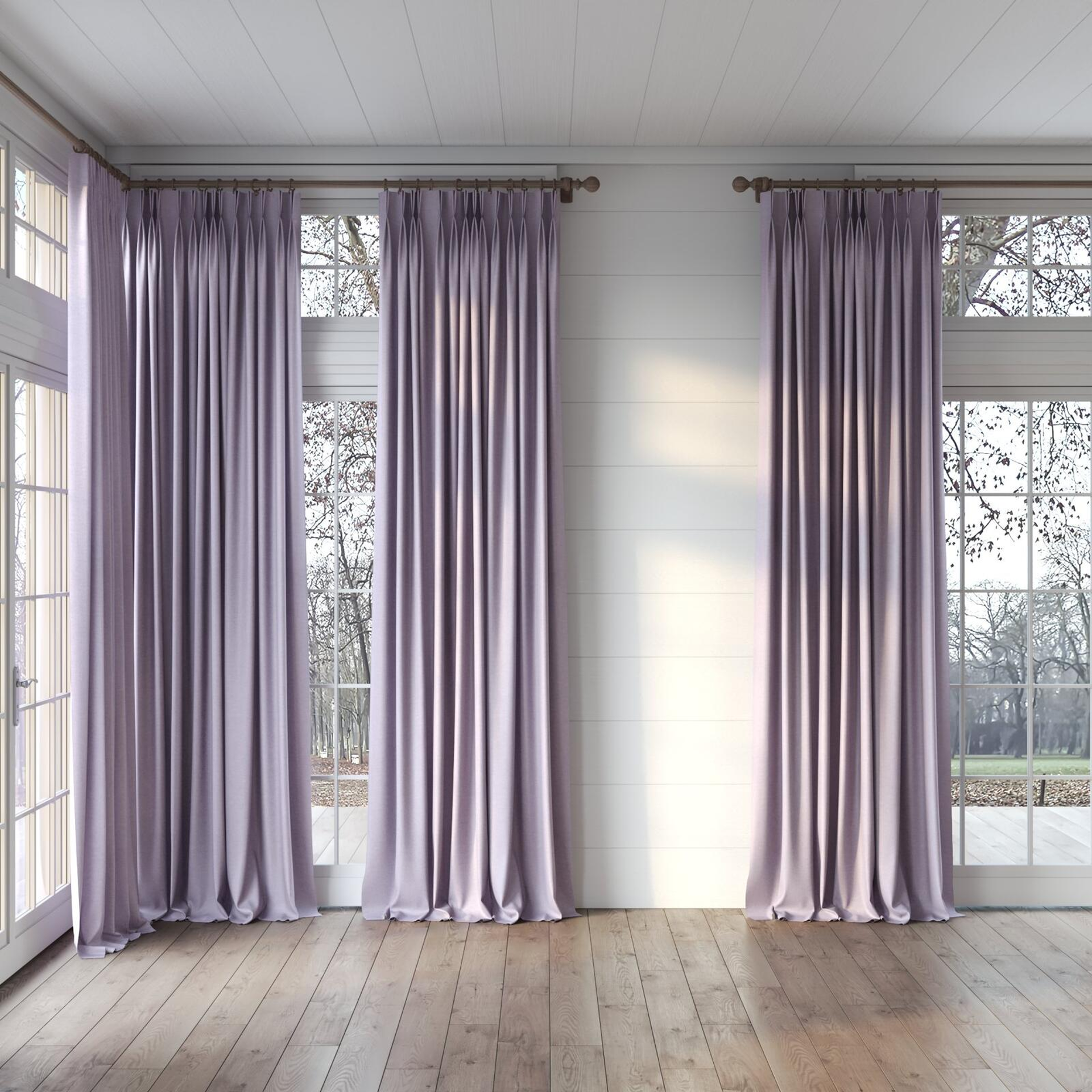 Full view of Goa Plum, puddled, on curtain rod
