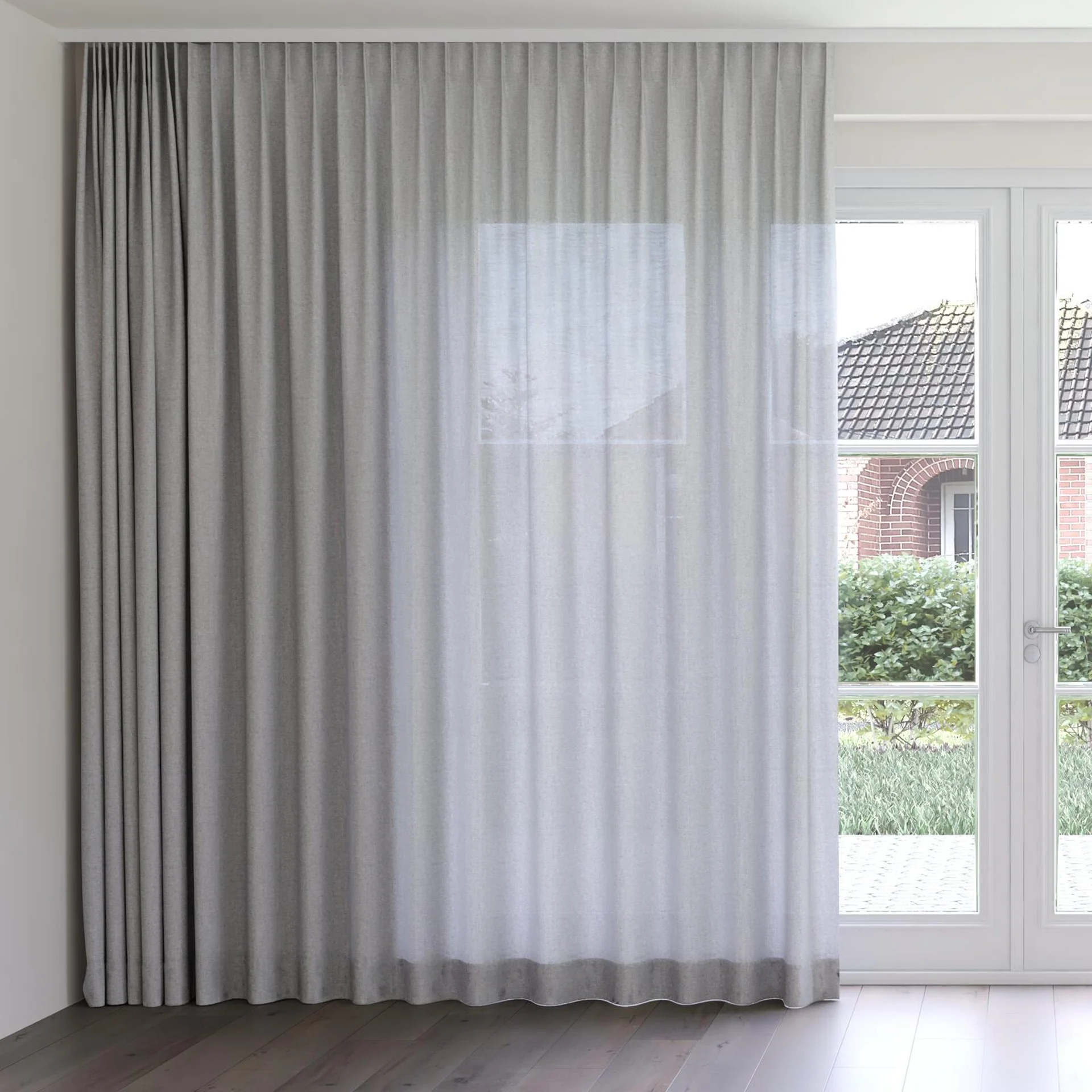 Front view of Envoy 2 Mineral 320cm, on curtain rail
