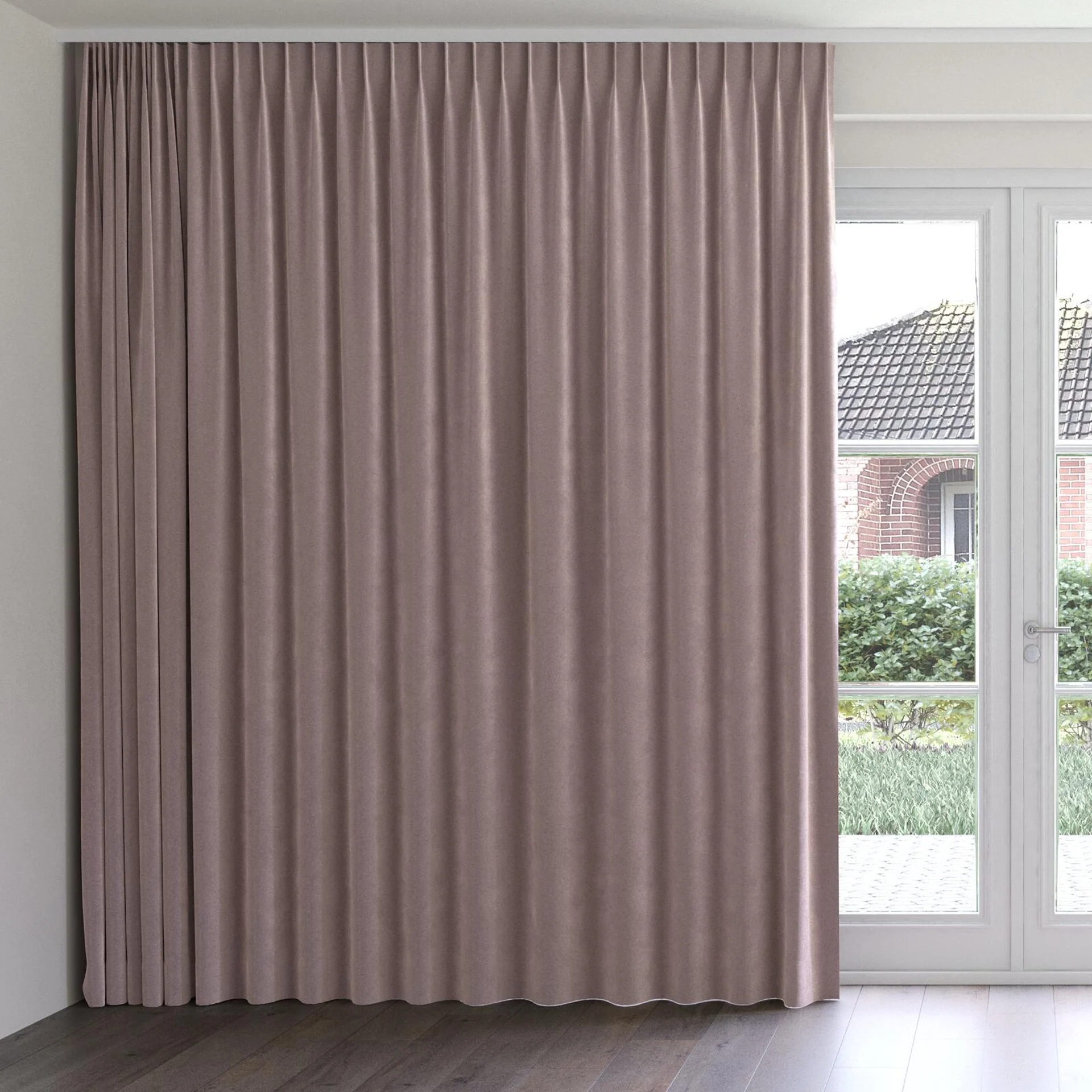 Front view of Moon Chinchilla, on curtain rail